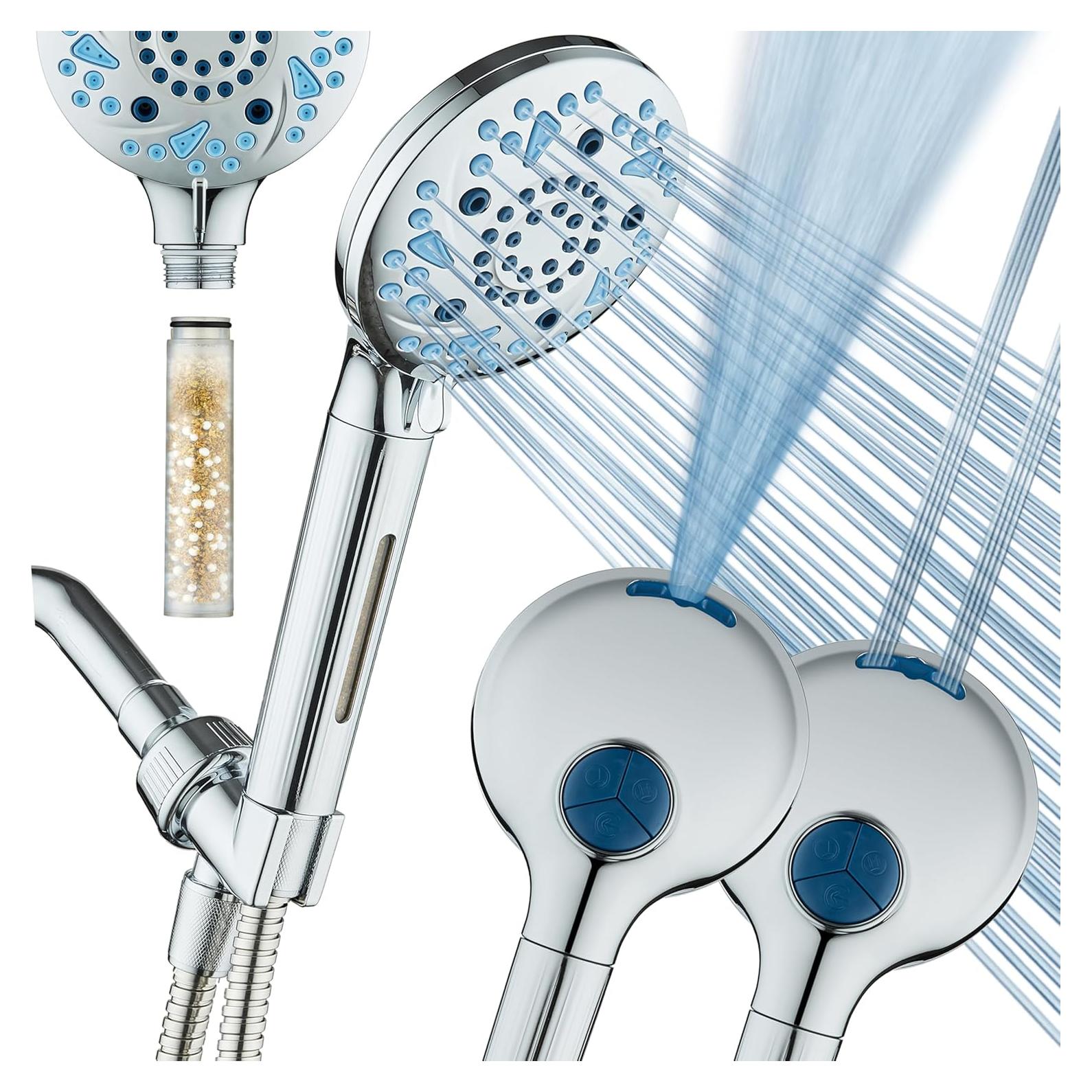 Cabezal de Ducha de Mano AquaCare 10 Modos Cromado 1.83m