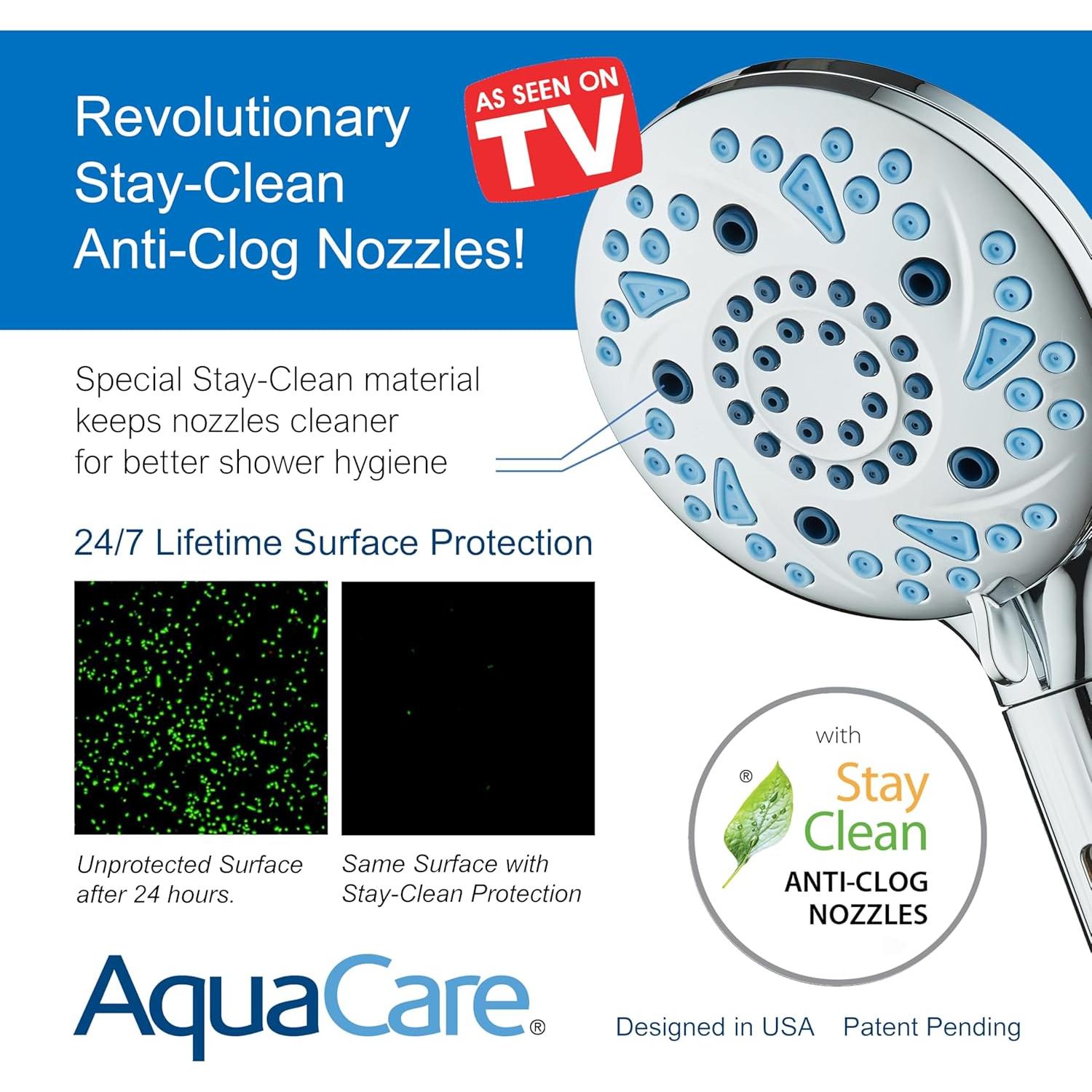 Cabezal de Ducha de Mano AquaCare 10 Modos Cromado 1.83m