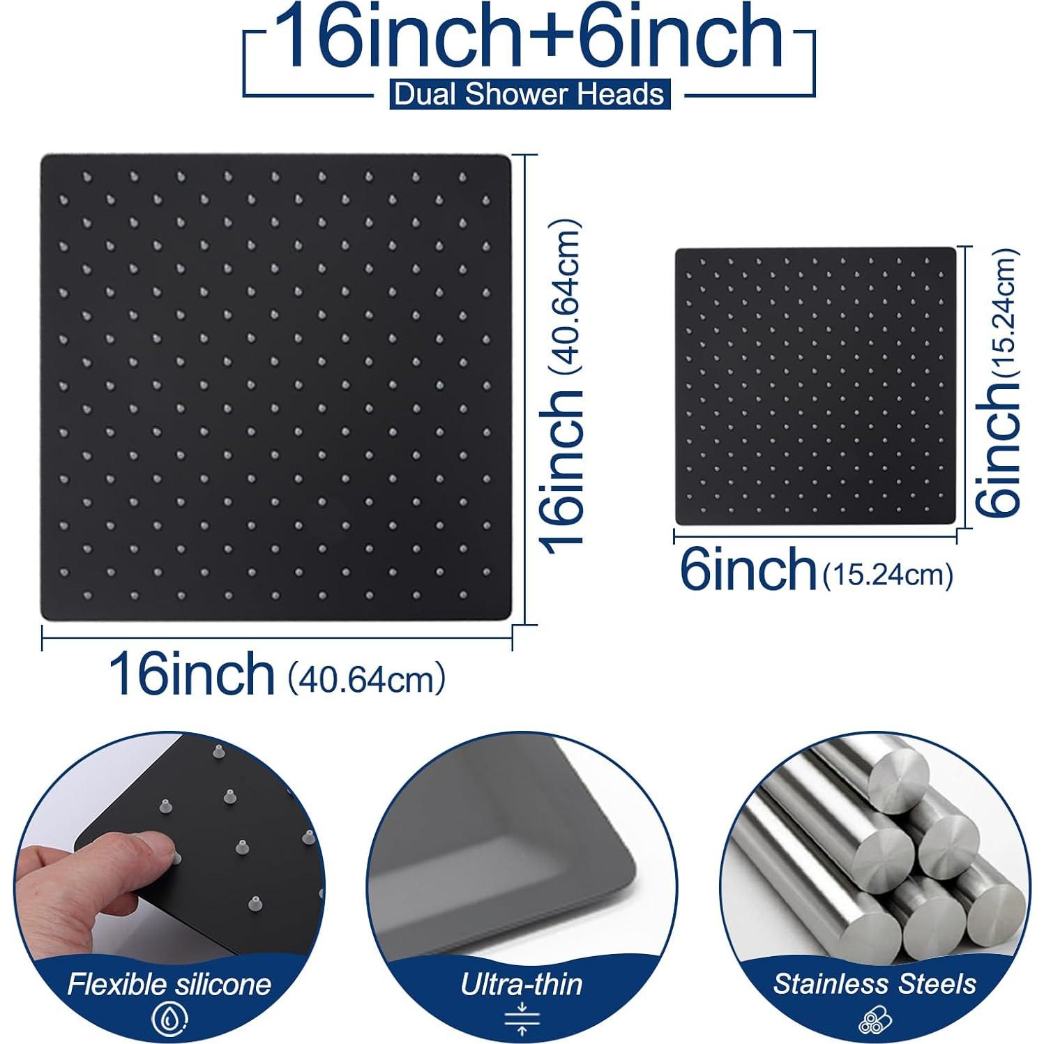 Sistema de Ducha Termostática NPYSVSS Negro Doble Cabezal 16" y 6"