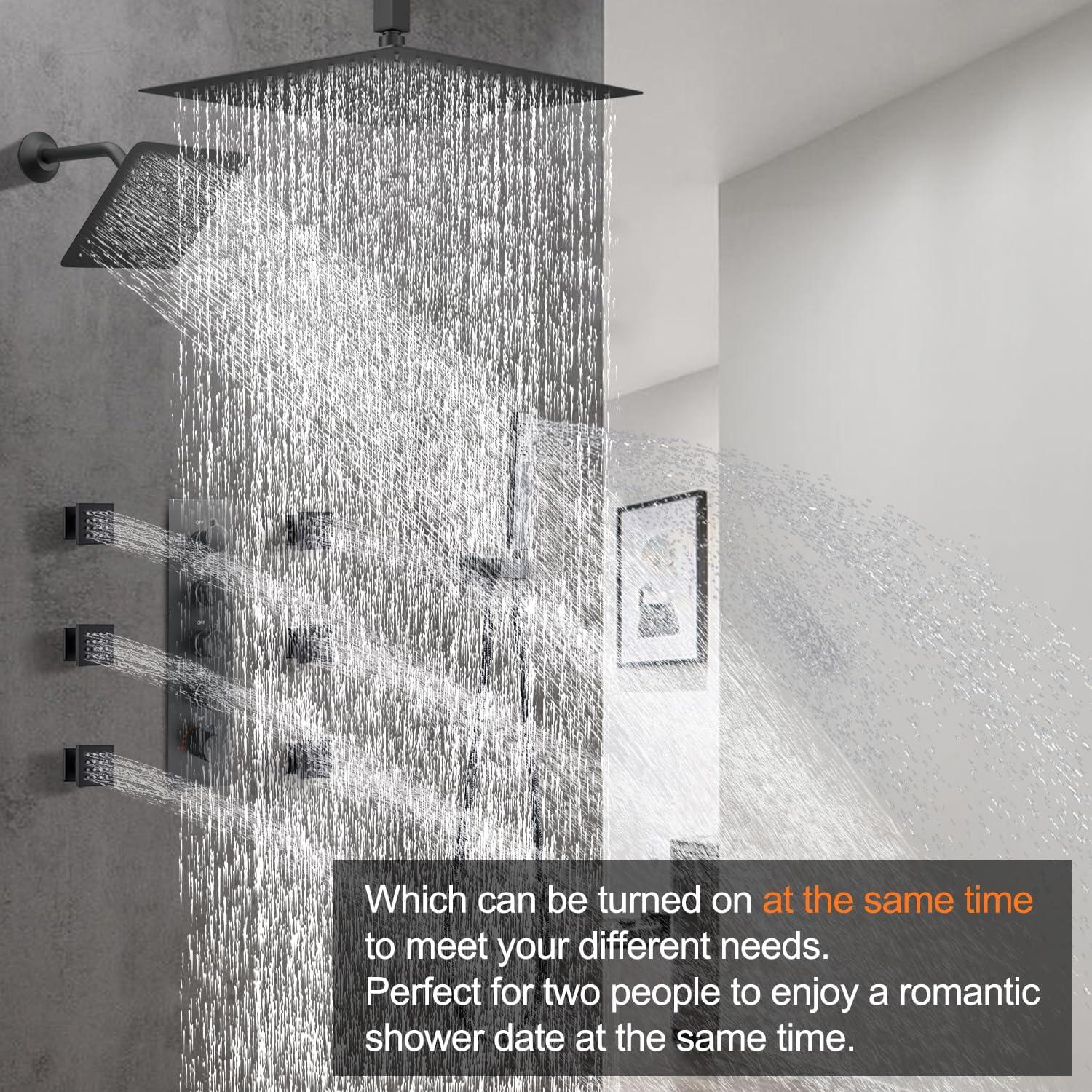 Sistema de Ducha Termostática NPYSVSS Negro Doble Cabezal 16" y 6"