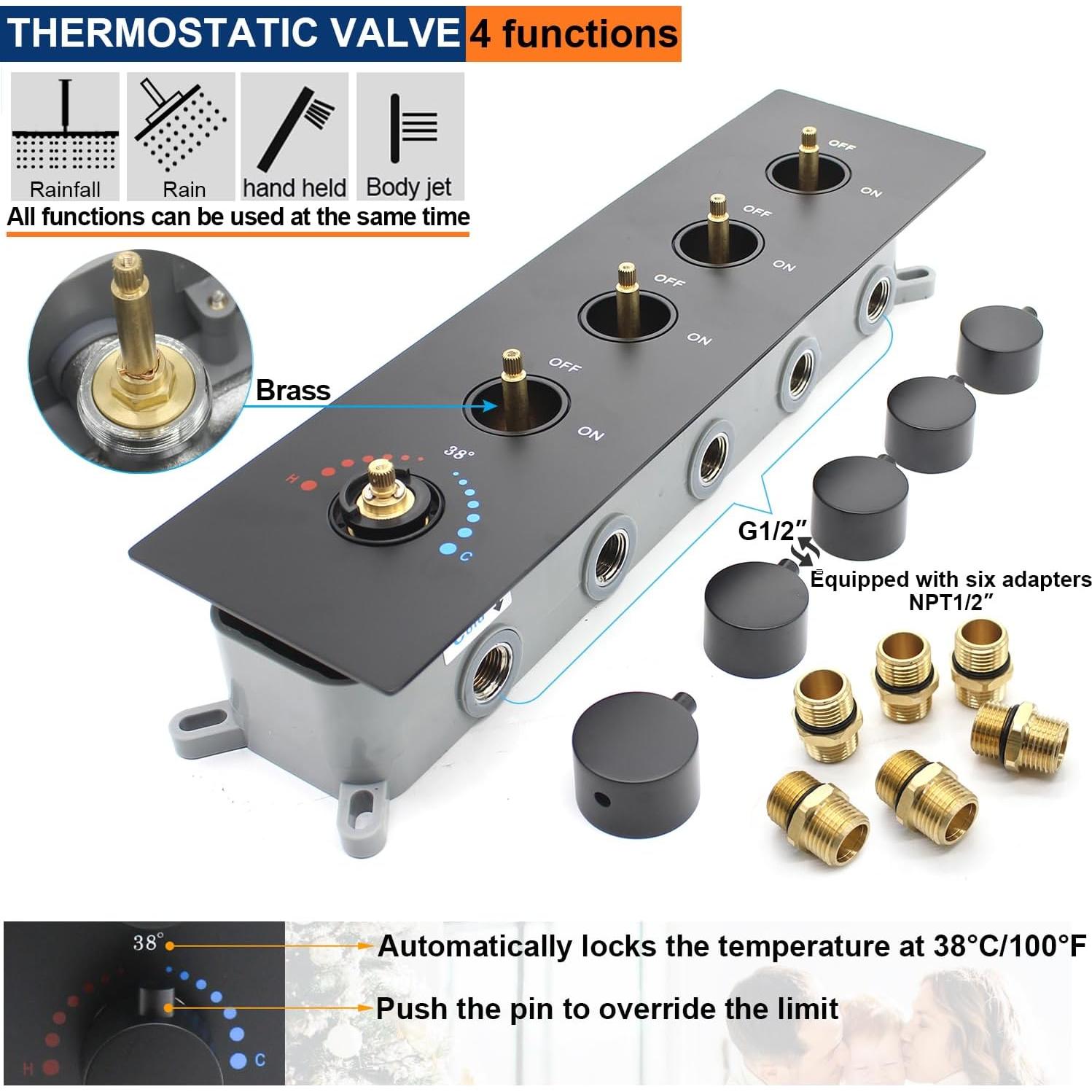 Sistema de Ducha Termostática NPYSVSS Negro Doble Cabezal 16" y 6"
