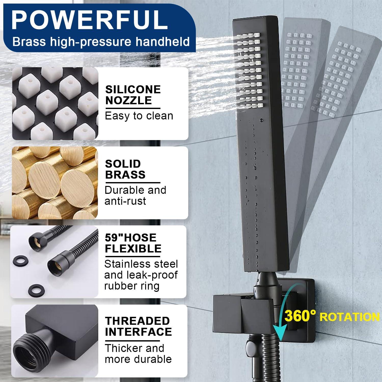 Sistema de Ducha Termostática NPYSVSS Negro Doble Cabezal 16" y 6"