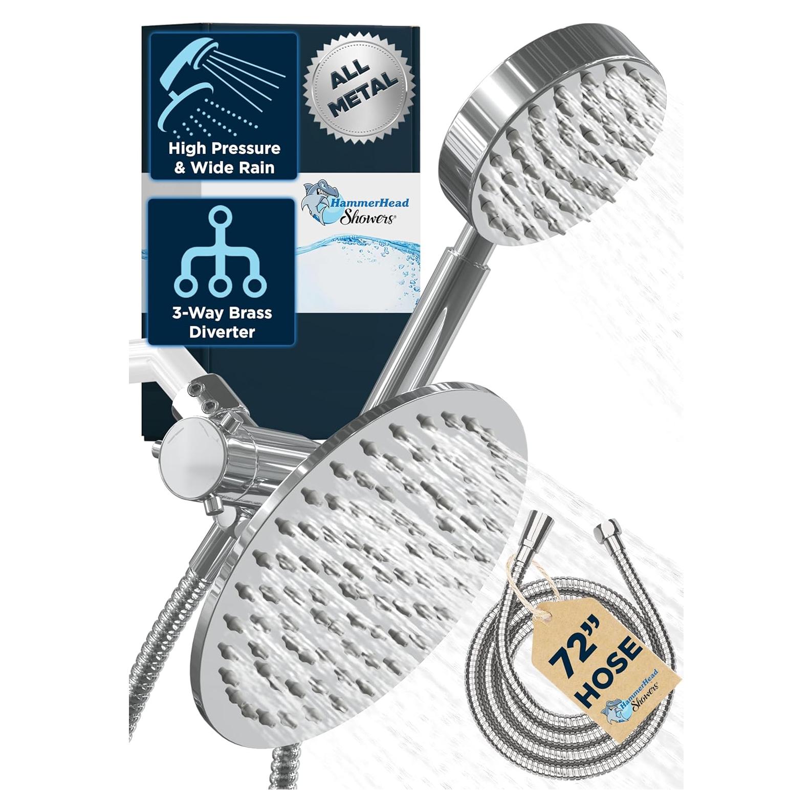 Combo Ducha Doble HammerHead Showers Cromo 8" Lluvia y Mano