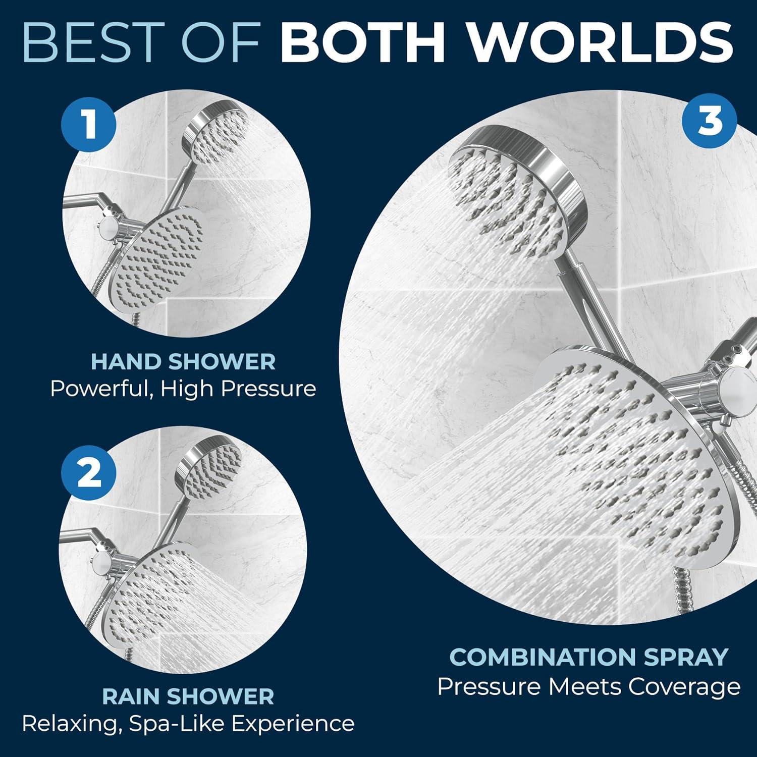 Combo Ducha Doble HammerHead Showers Cromo 8" Lluvia y Mano