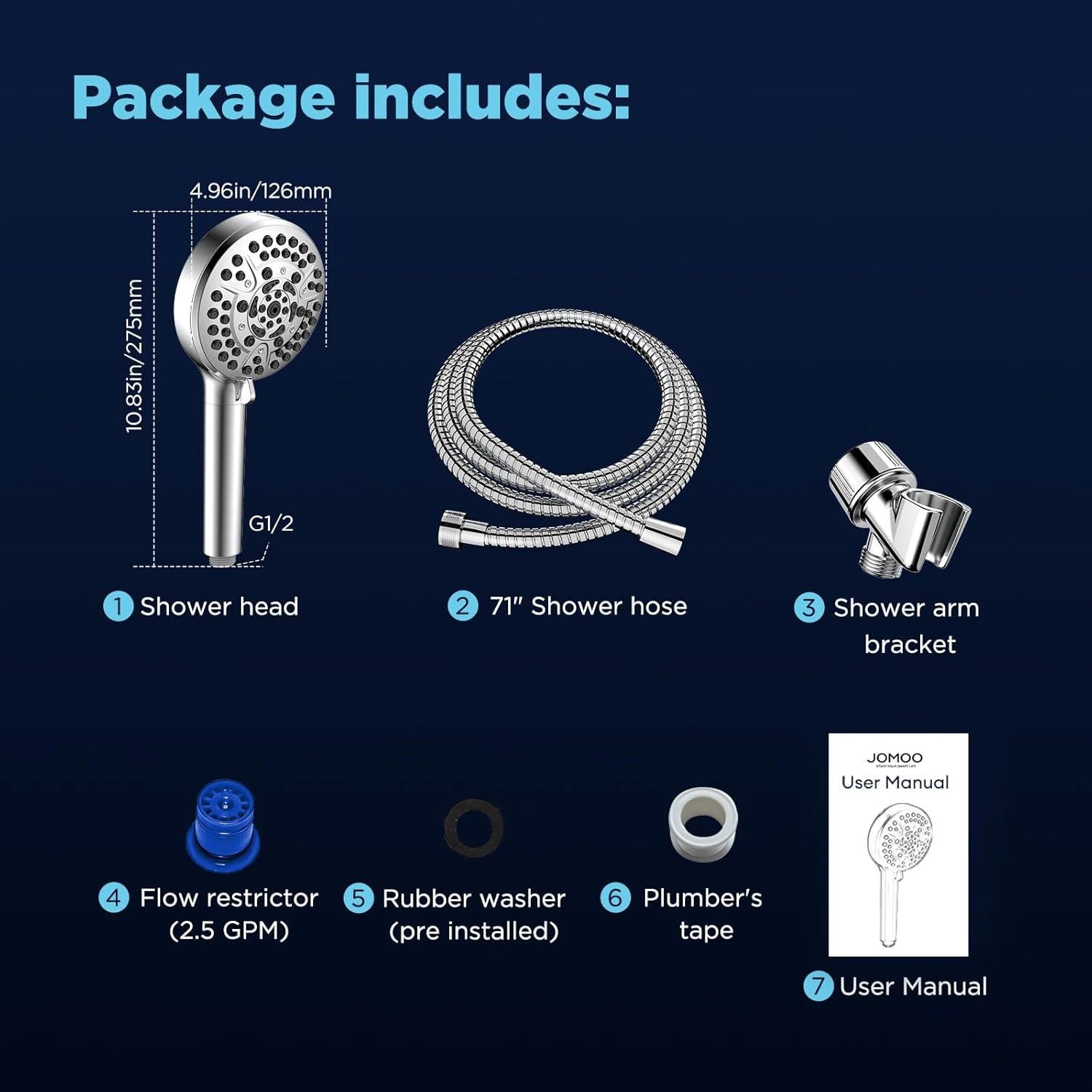 Cabezal de Ducha de Mano JOMOO con Filtro y Manguera 180 cm