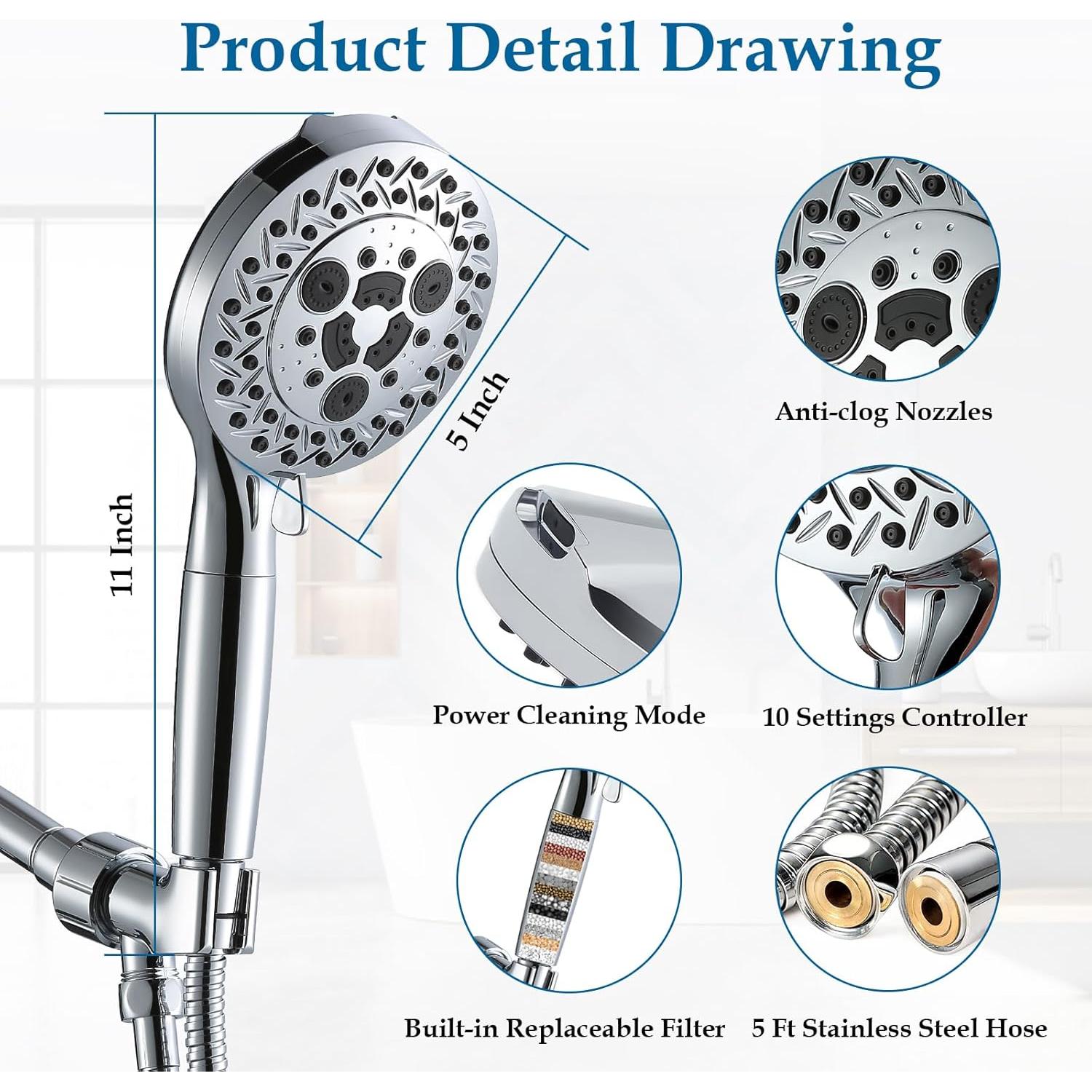 Cabezal de Ducha Aiscsc 10 Modos Alta Presión 5" Cromo