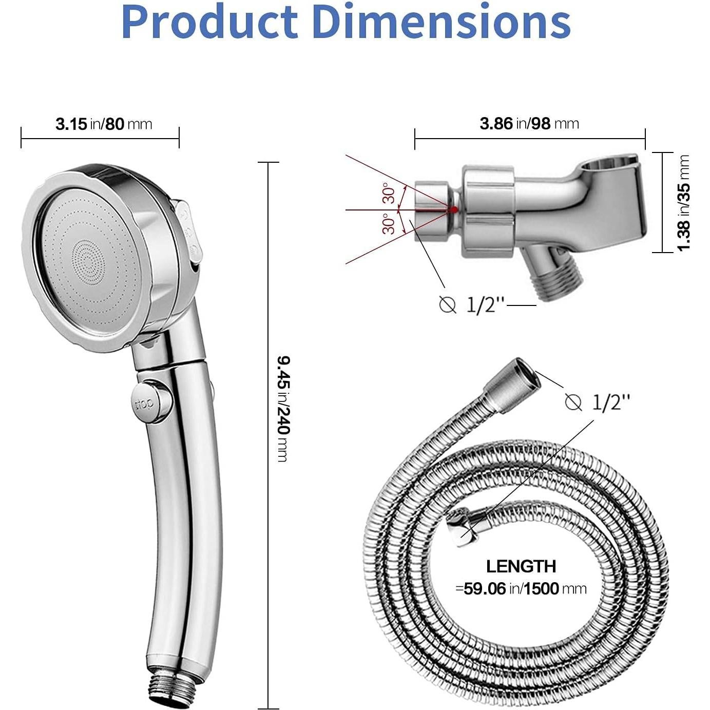 Cabezal de Ducha de Mano SINGSUO Alta Presión 3 Modos Cromo