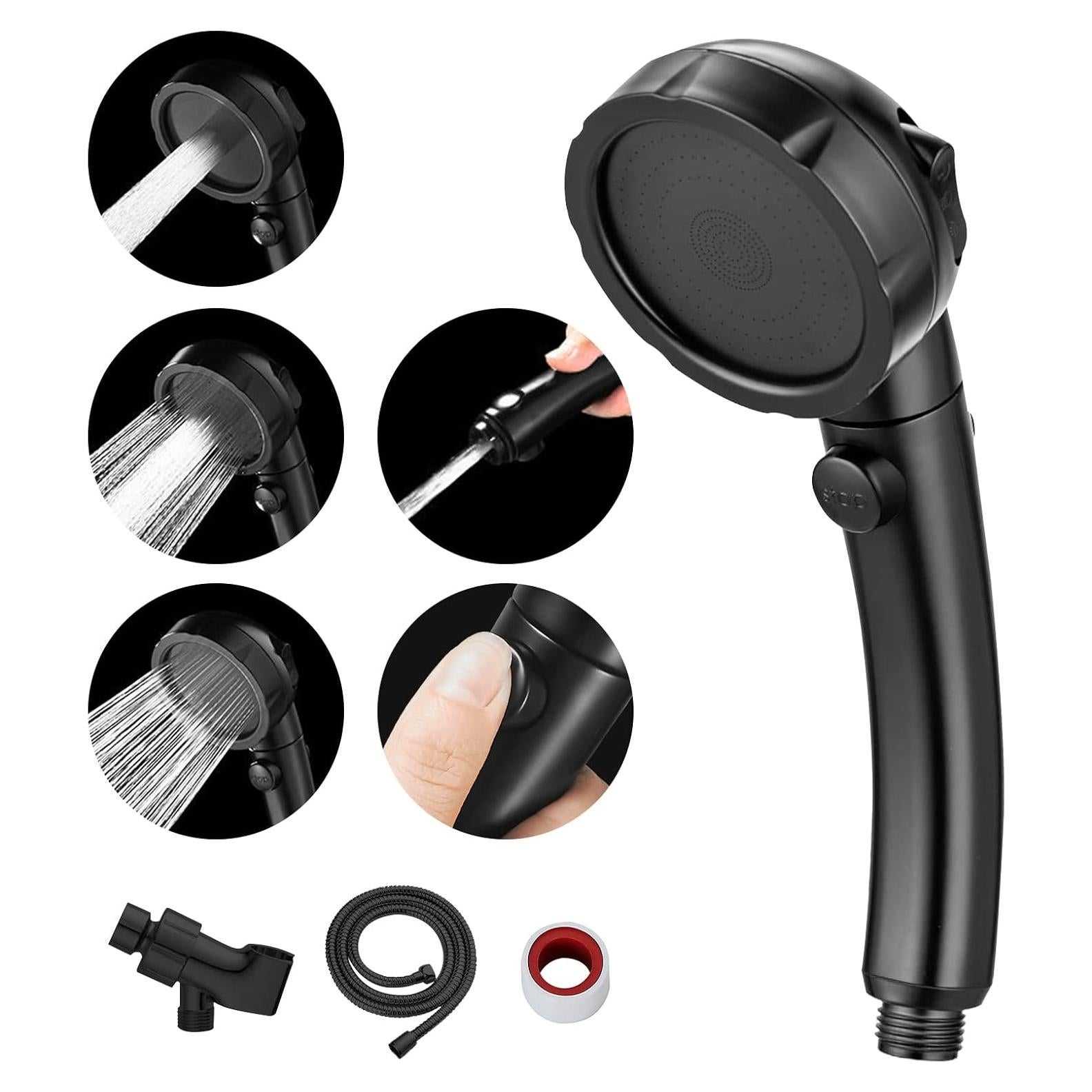 Cabezal de Ducha de Mano MIAOHUI Negro 3 Modos 1.5m