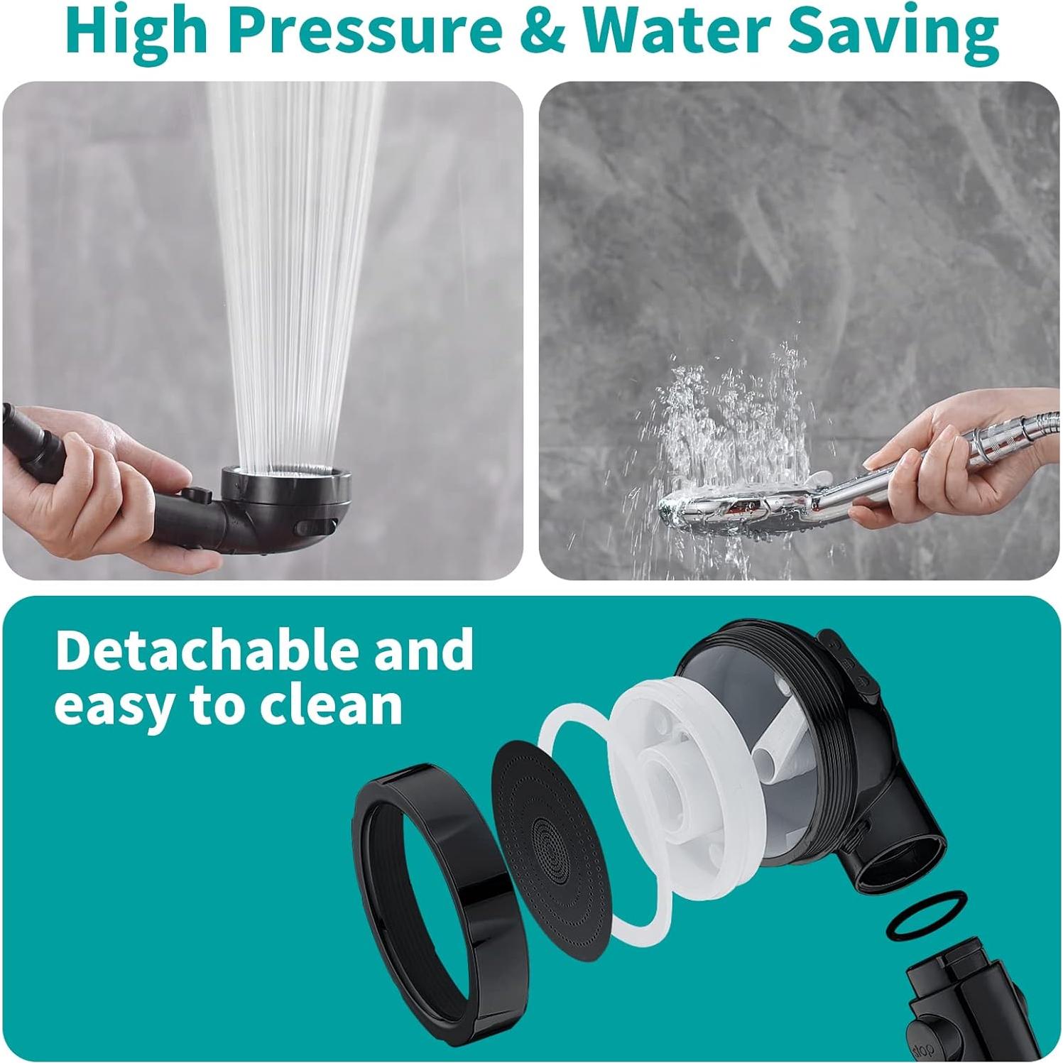 Cabezal de Ducha de Mano MIAOHUI Negro 3 Modos 1.5m