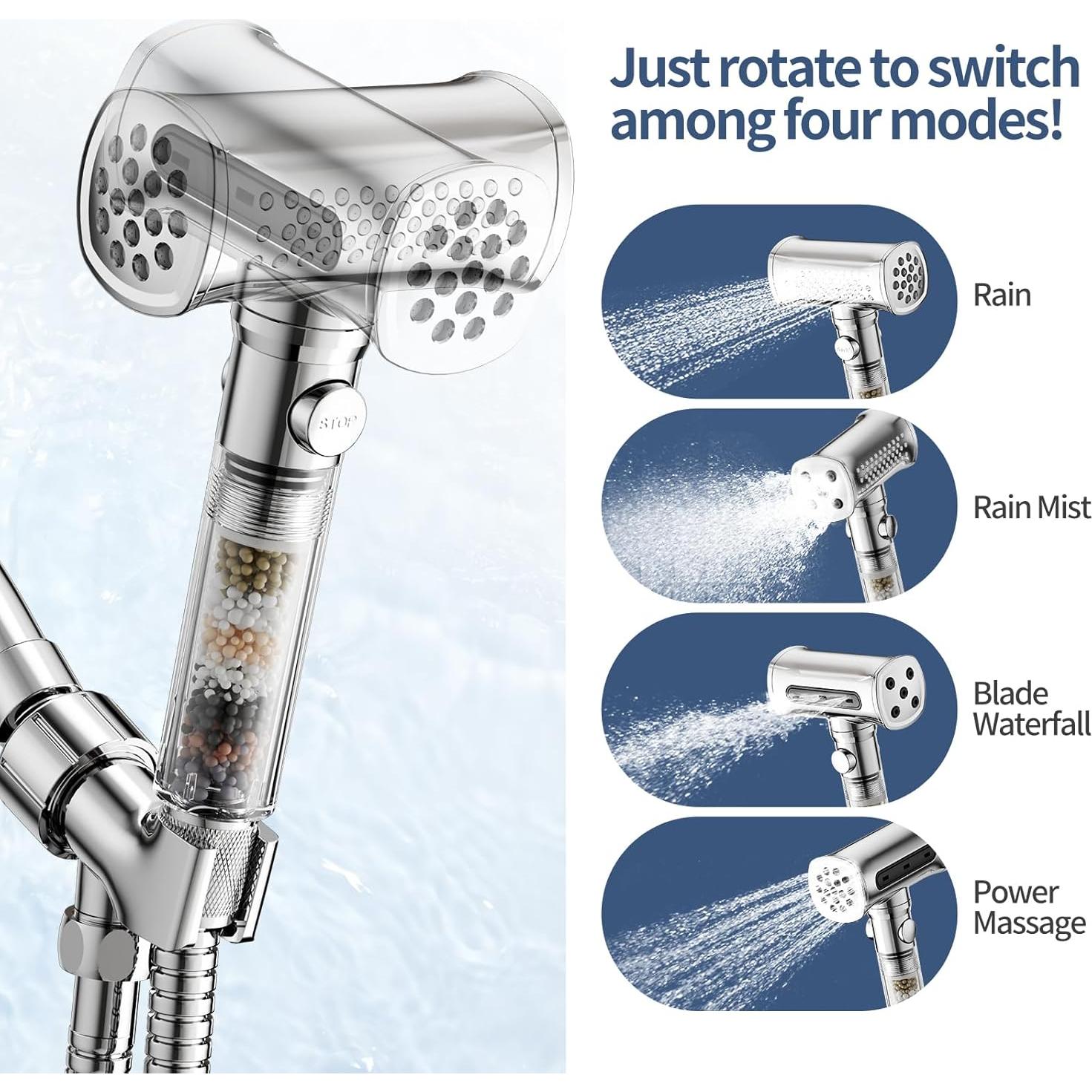 Cabezal de Ducha KAIYING Alta Presión 4 Modos Filtrado Cromo