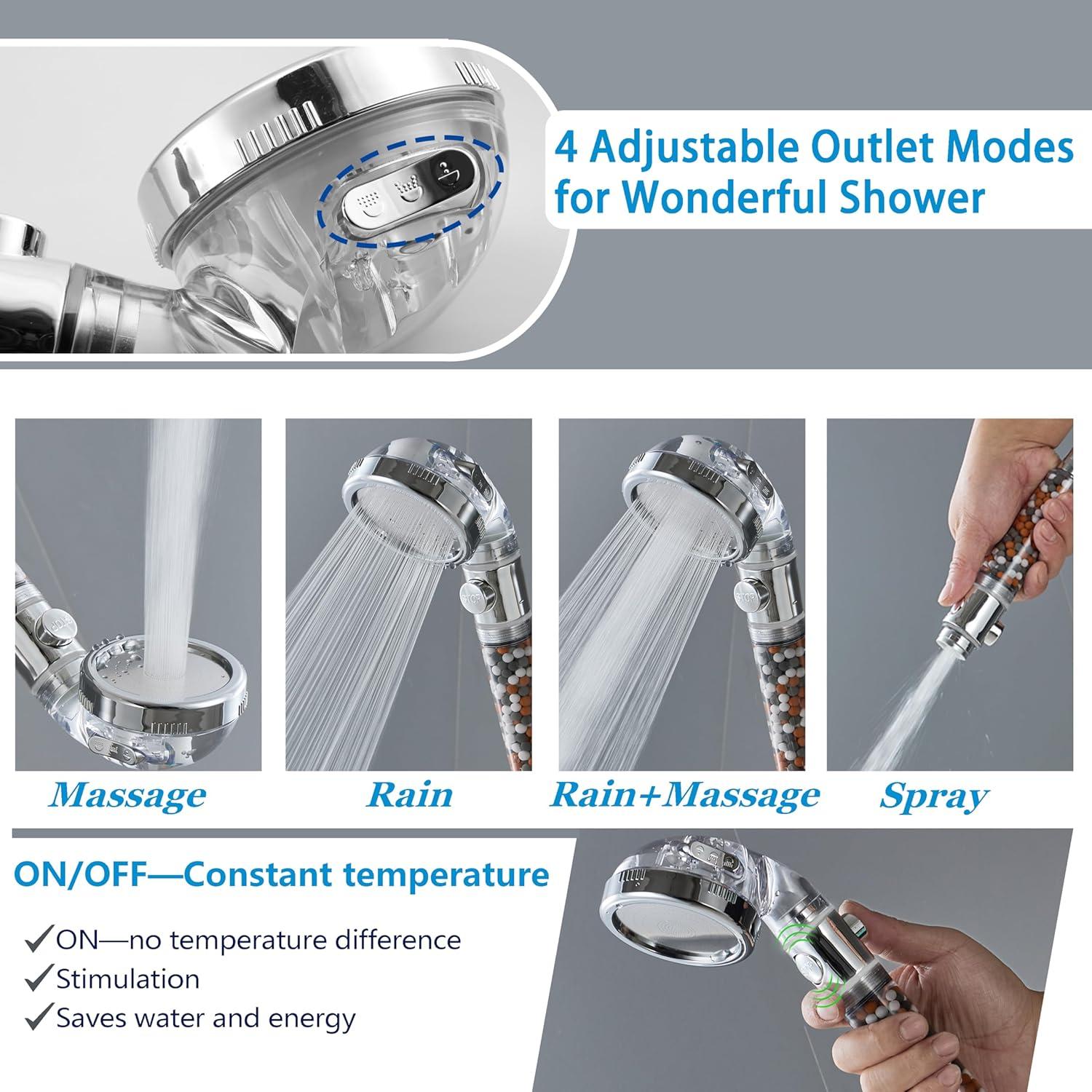 Cabezal de Ducha Filtrado Kindred Home con 4 Modos y Ahorro de Agua