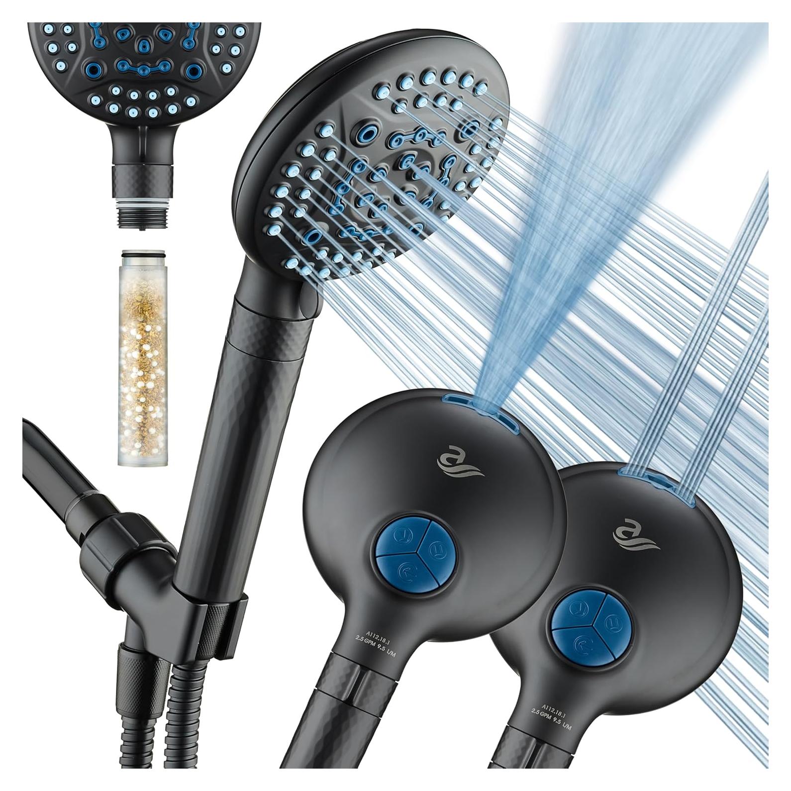 Cabezal de Ducha AquaCare 4X Alta Presión 10 Modos Negro Mate