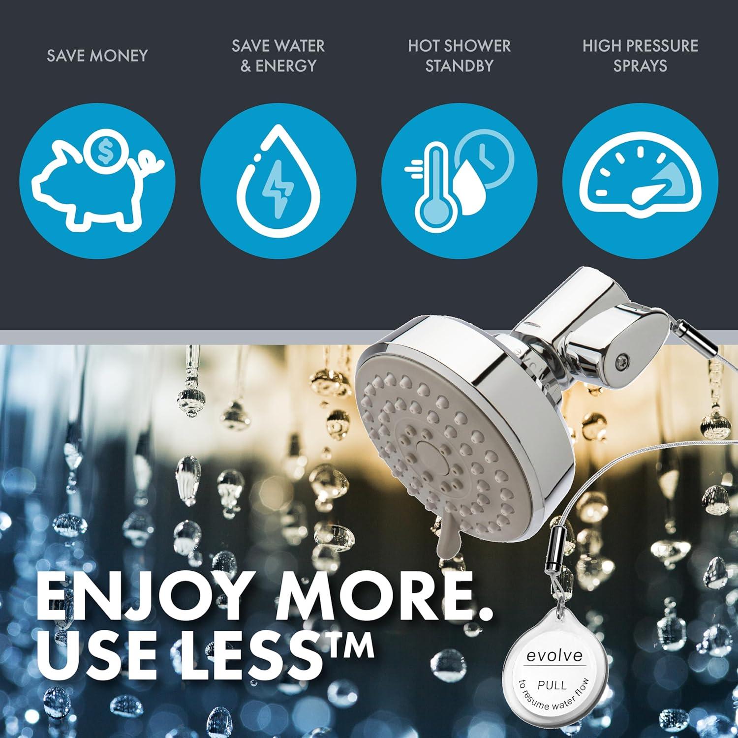 Cabezal de Ducha ShowerStart EV3021-CP150-SB Ahorro Agua 1.5 GPM