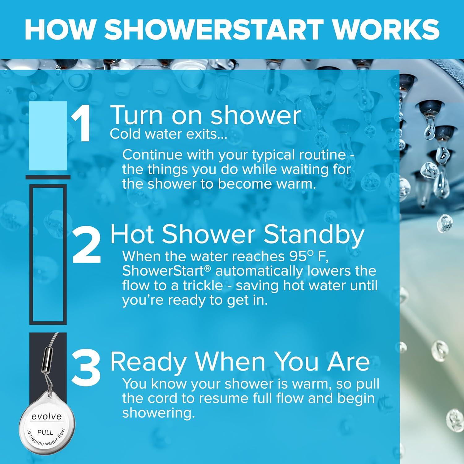 Cabezal de Ducha ShowerStart EV3021-CP150-SB Ahorro Agua 1.5 GPM
