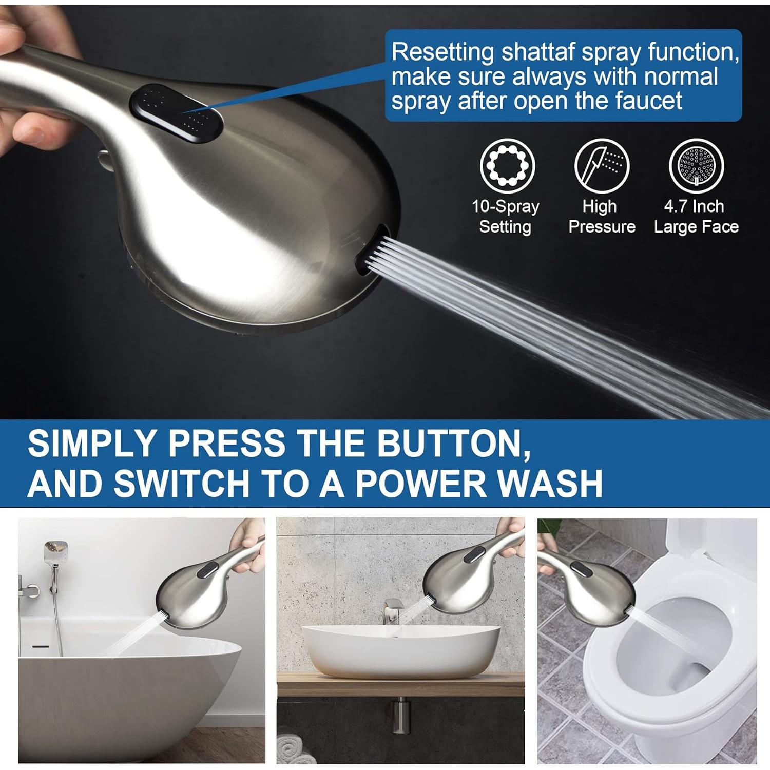 Cabezal de Ducha de Mano Egretshower 82 Modos Alta Presión 65.41 cm