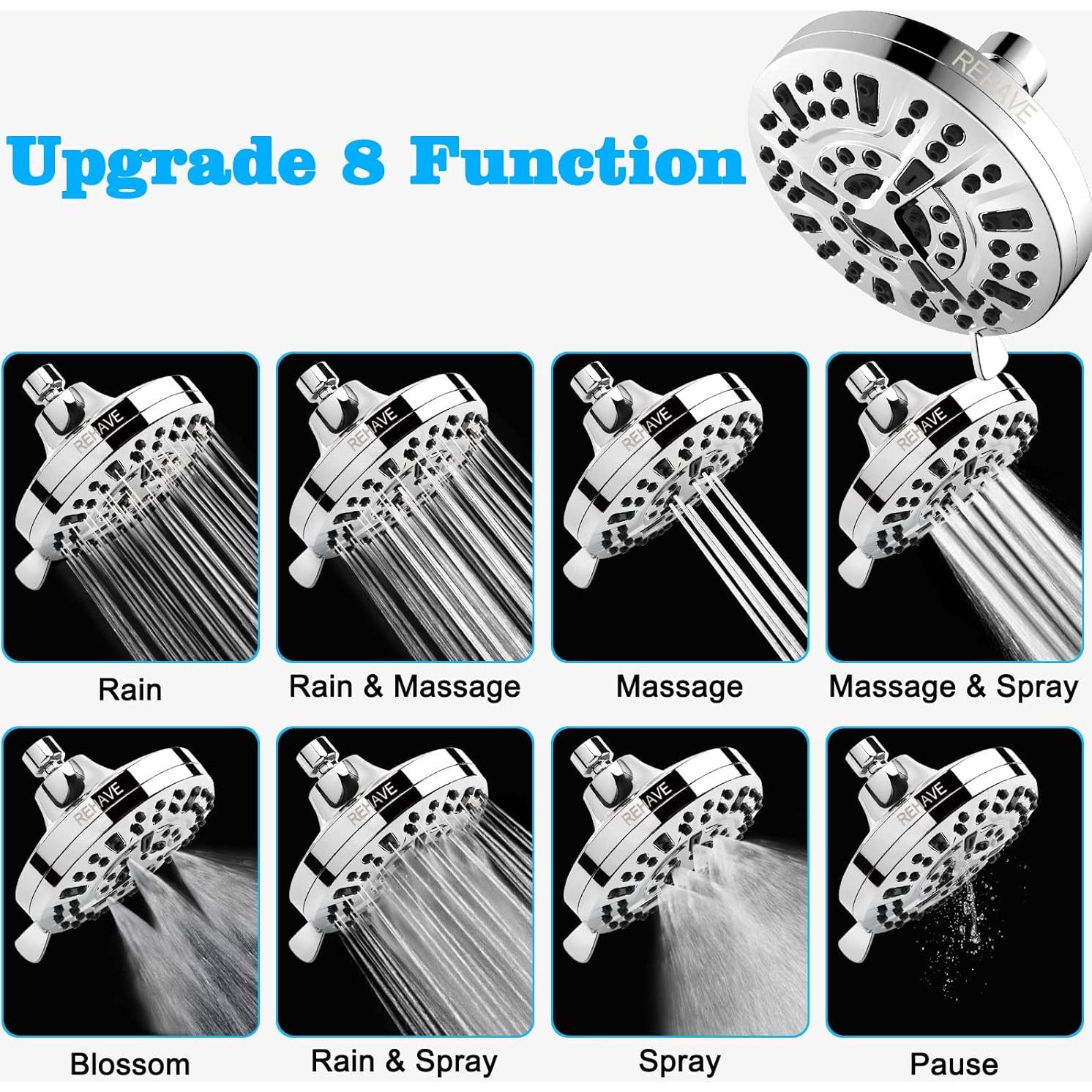Cabezal de Ducha REHAVE 5.1" Cromado 8 Modos 63 Jets