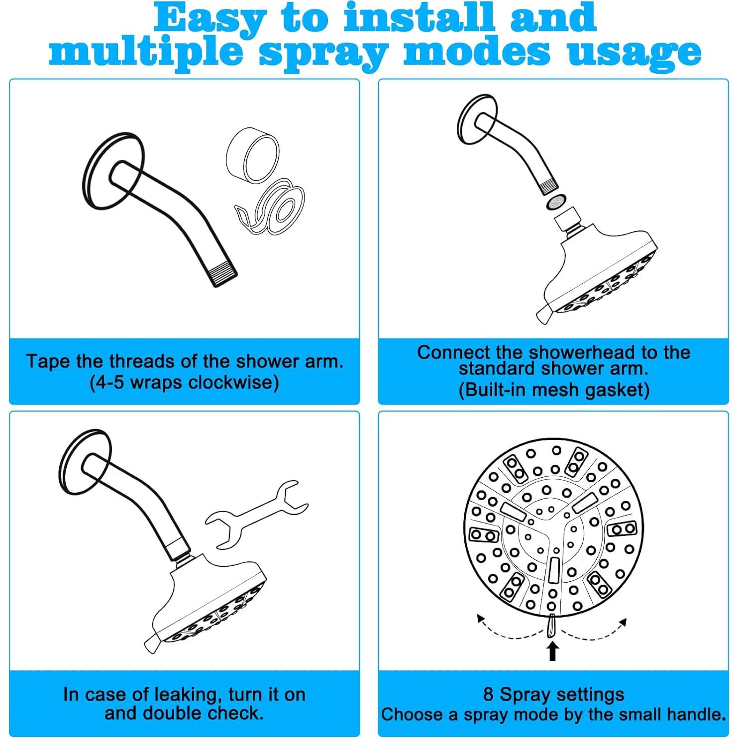 Cabezal de Ducha REHAVE 5.1" Cromado 8 Modos 63 Jets