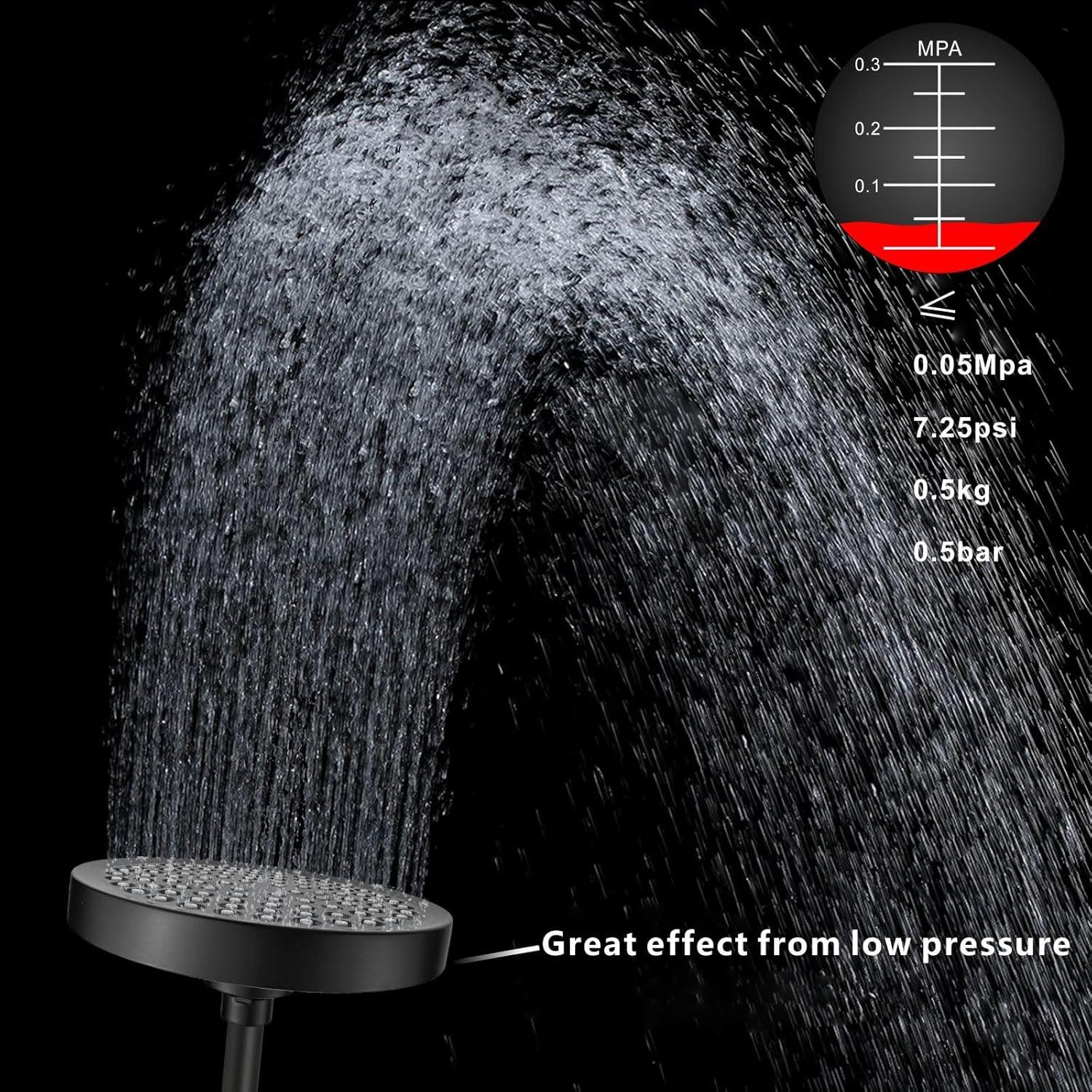 Cabezal de Ducha de Lluvia Voolan 15.24 cm Alta Presión Negro