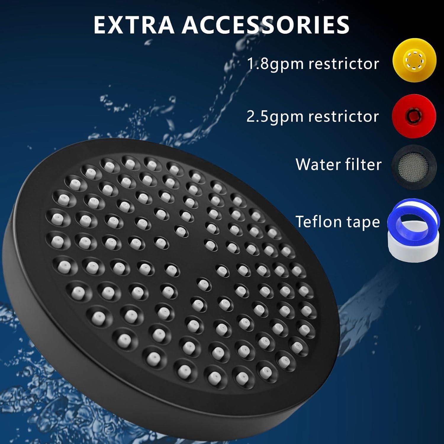 Cabezal de Ducha de Lluvia Voolan 15.24 cm Alta Presión Negro