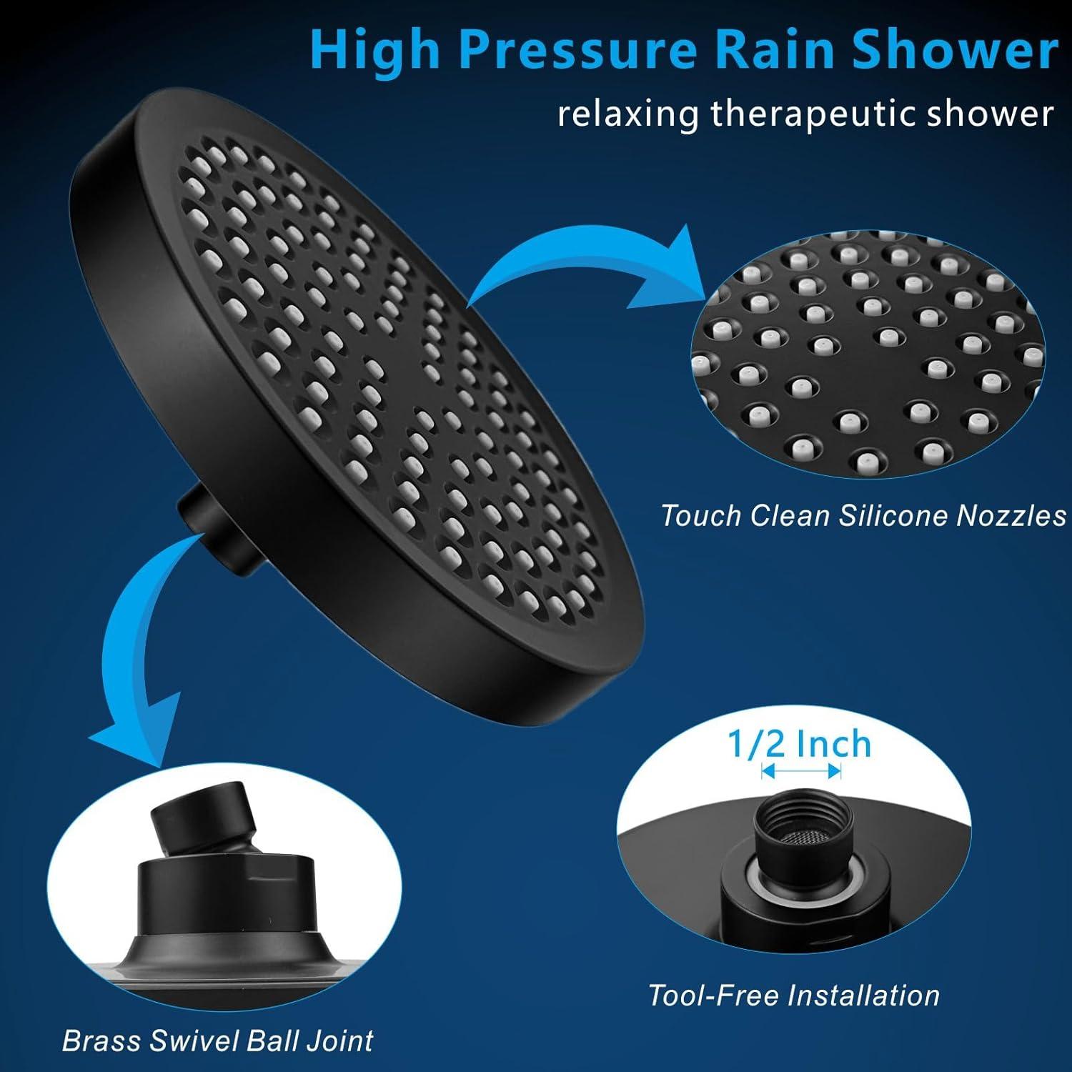 Cabezal de Ducha de Lluvia Voolan 15.24 cm Alta Presión Negro