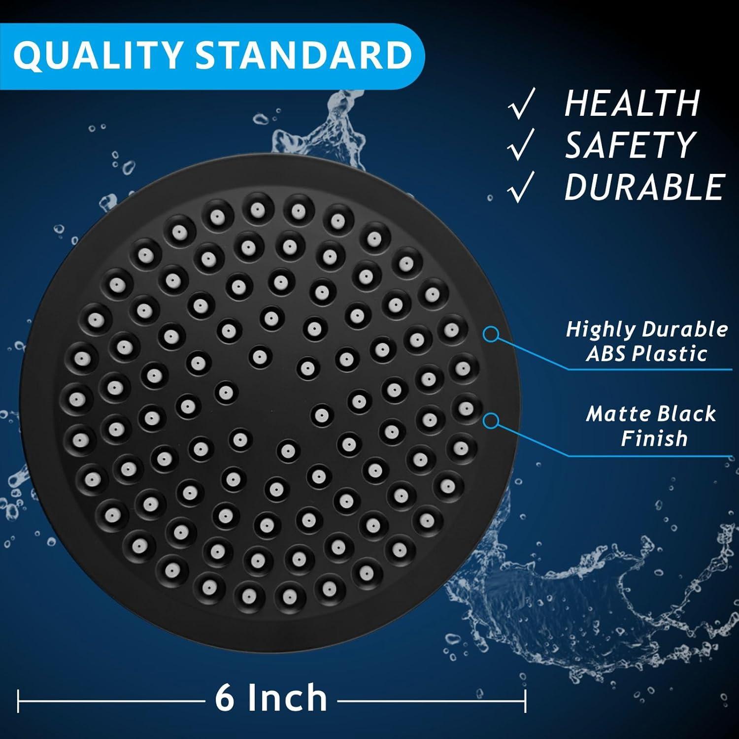 Cabezal de Ducha de Lluvia Voolan 15.24 cm Alta Presión Negro