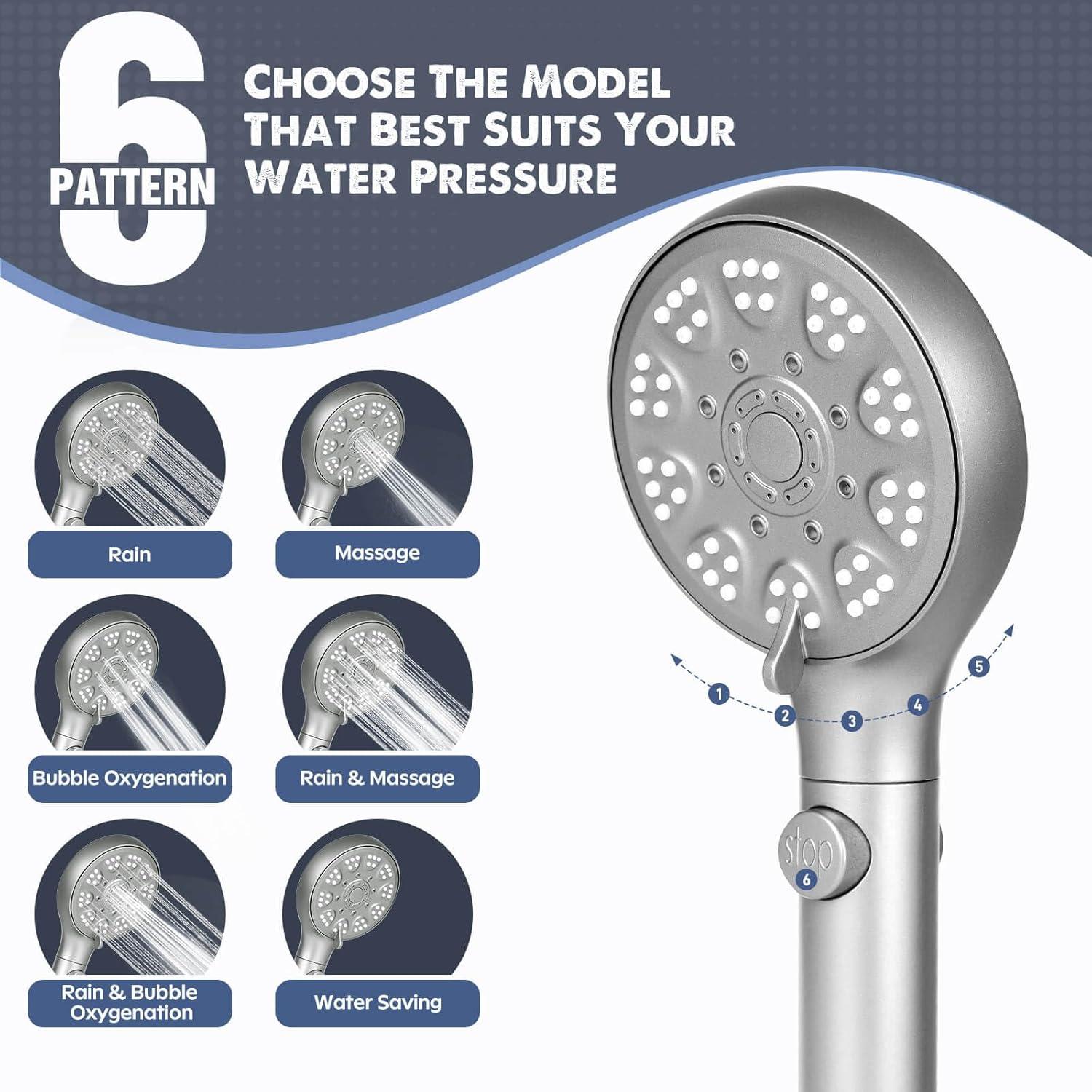 Cabezal de Ducha Alta Presión ROTORLI 5 Modos con Manguera 182.88 cm