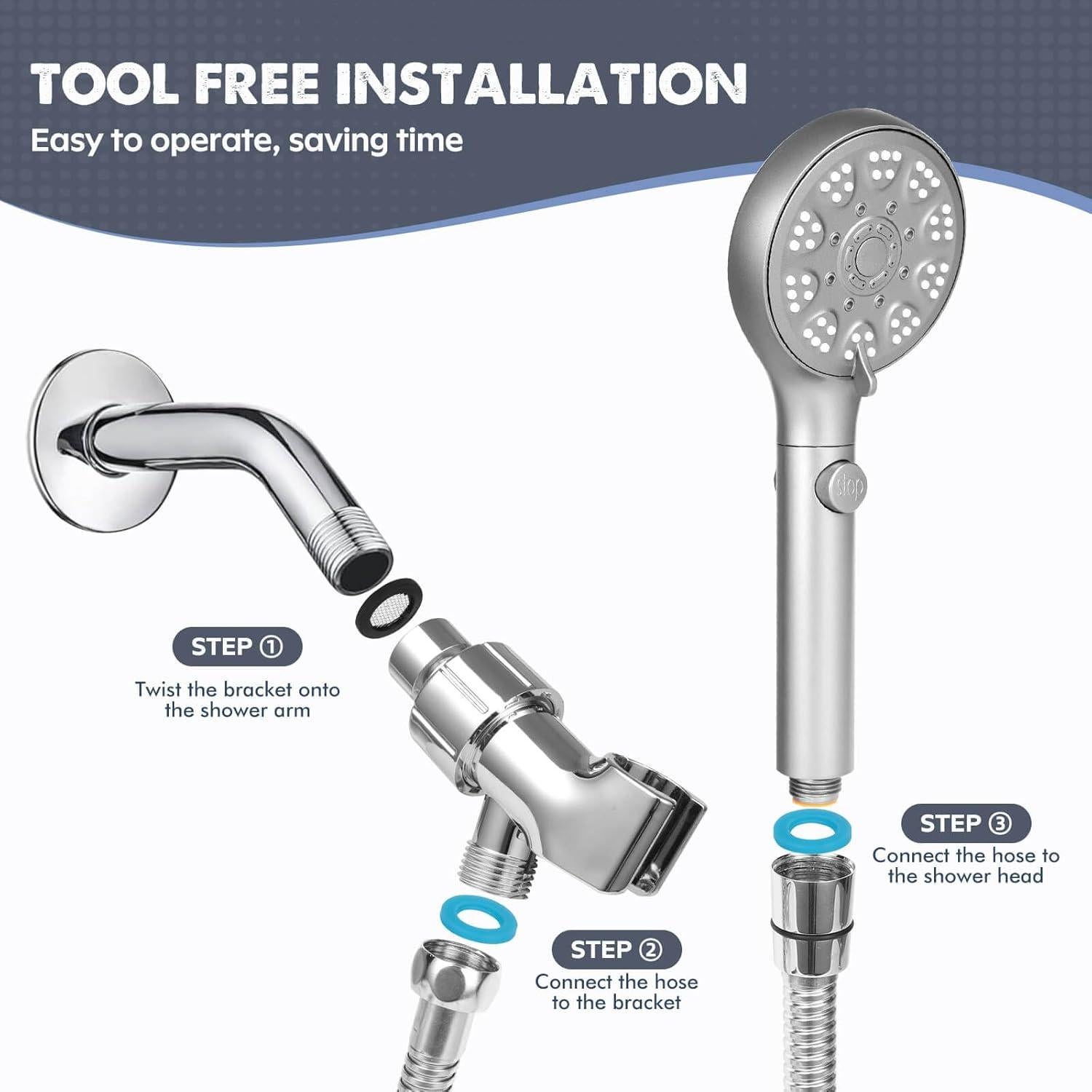Cabezal de Ducha Alta Presión ROTORLI 5 Modos con Manguera 182.88 cm