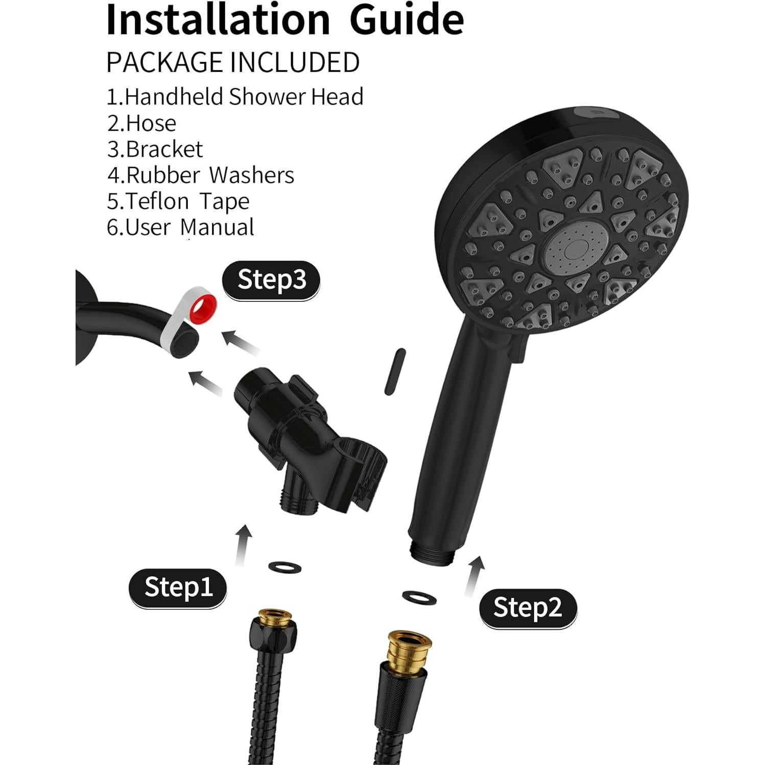 Cabezal de Ducha Diiwet Negro Mate 7 Modos 2.5 GPM con Manguera