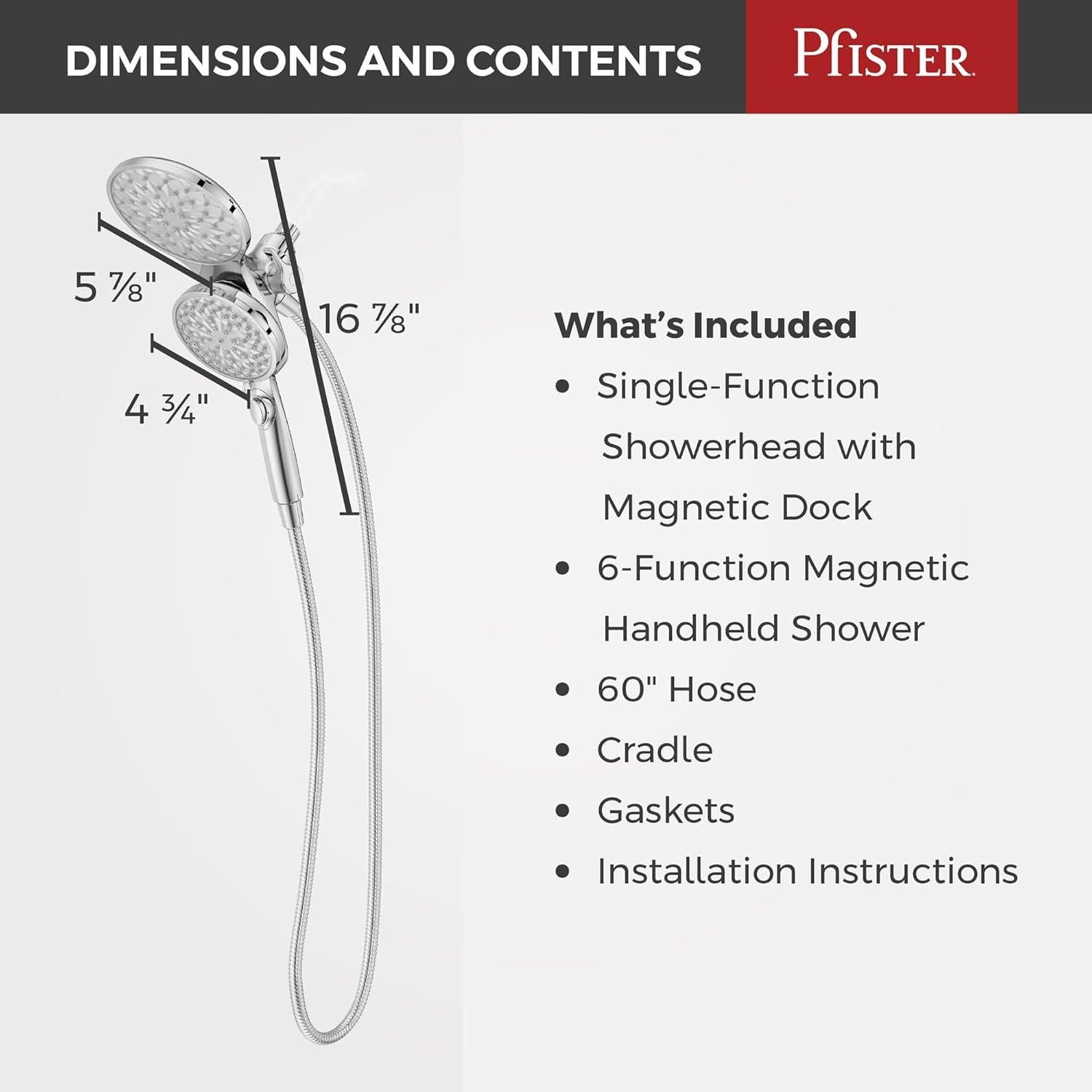 Cabezal de Ducha y Mano Pfister HydroFuse 6 Funciones 9.5 LPM