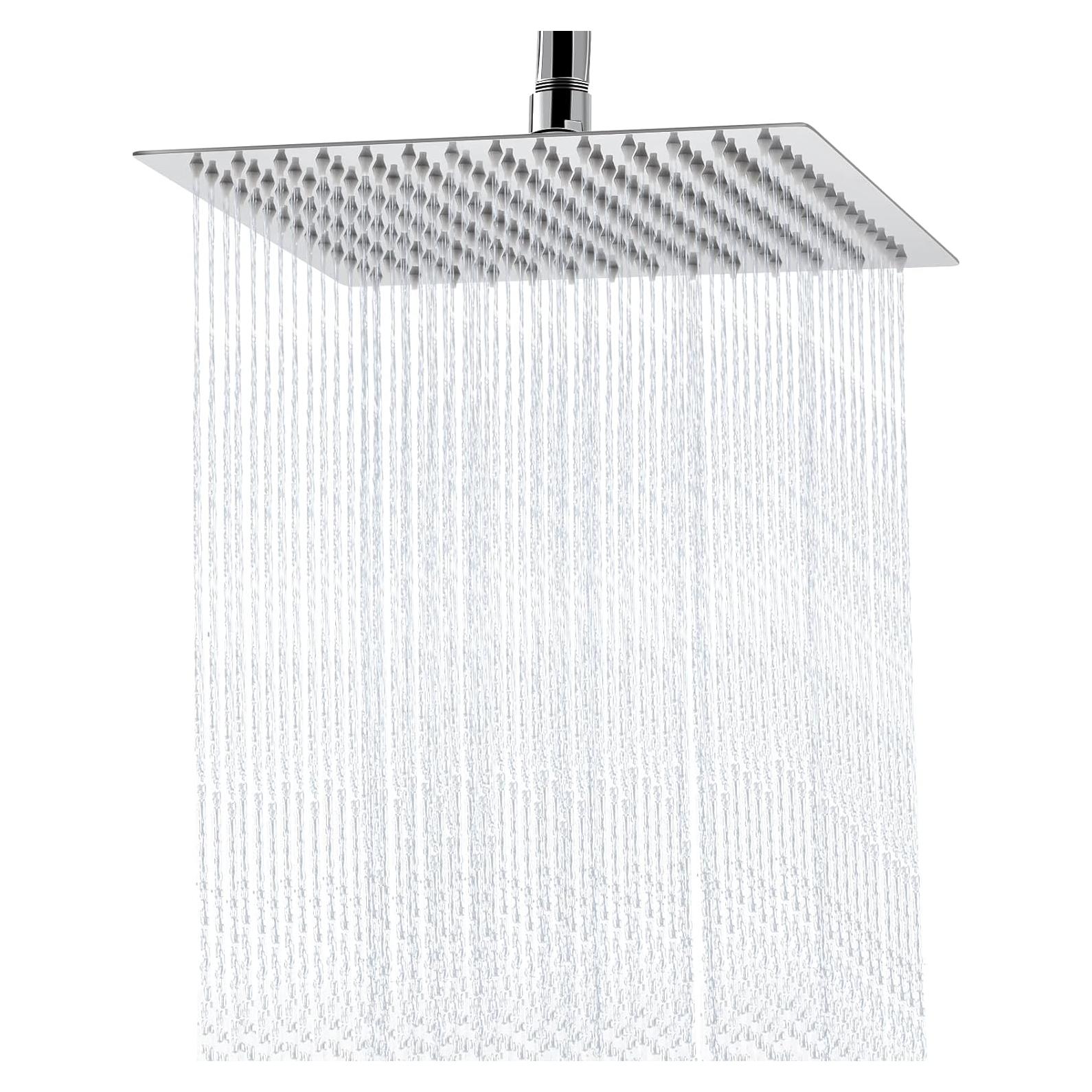 Rain Shower Head - 10 Inch High Pressure Shower Heads 304 Stainless Steel Ultra Thin Square Showerhead Pressure Boosting Design, Ceiling or Wall Mount