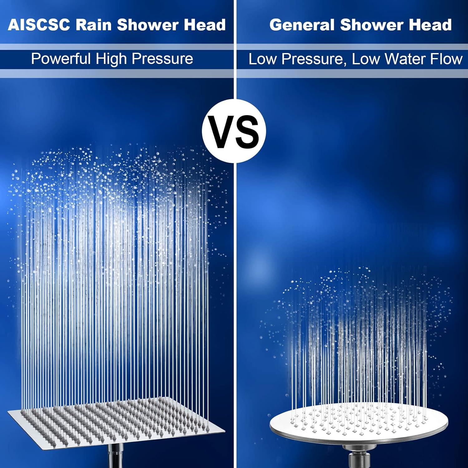 Rain Shower Head - 10 Inch High Pressure Shower Heads 304 Stainless Steel Ultra Thin Square Showerhead Pressure Boosting Design, Ceiling or Wall Mount