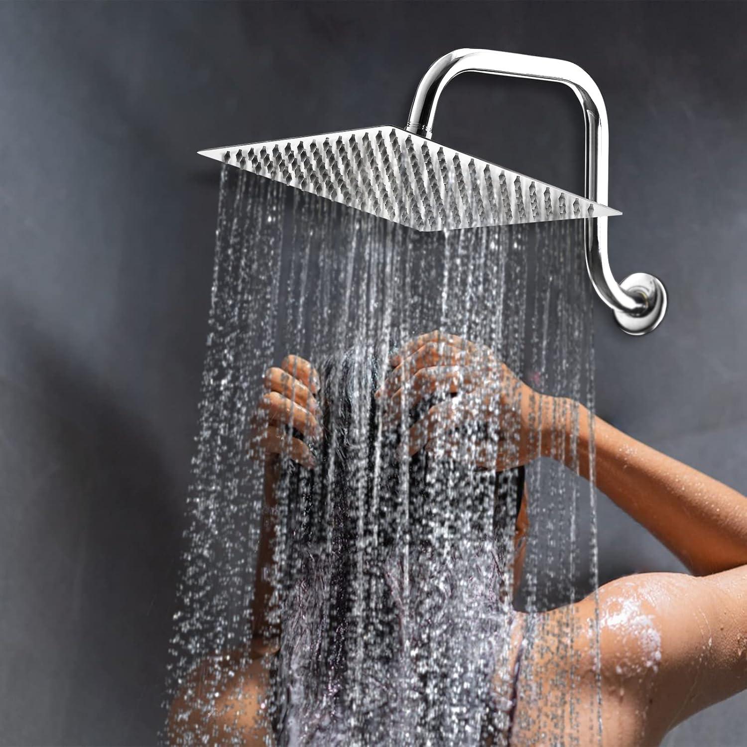 Rain Shower Head - 10 Inch High Pressure Shower Heads 304 Stainless Steel Ultra Thin Square Showerhead Pressure Boosting Design, Ceiling or Wall Mount