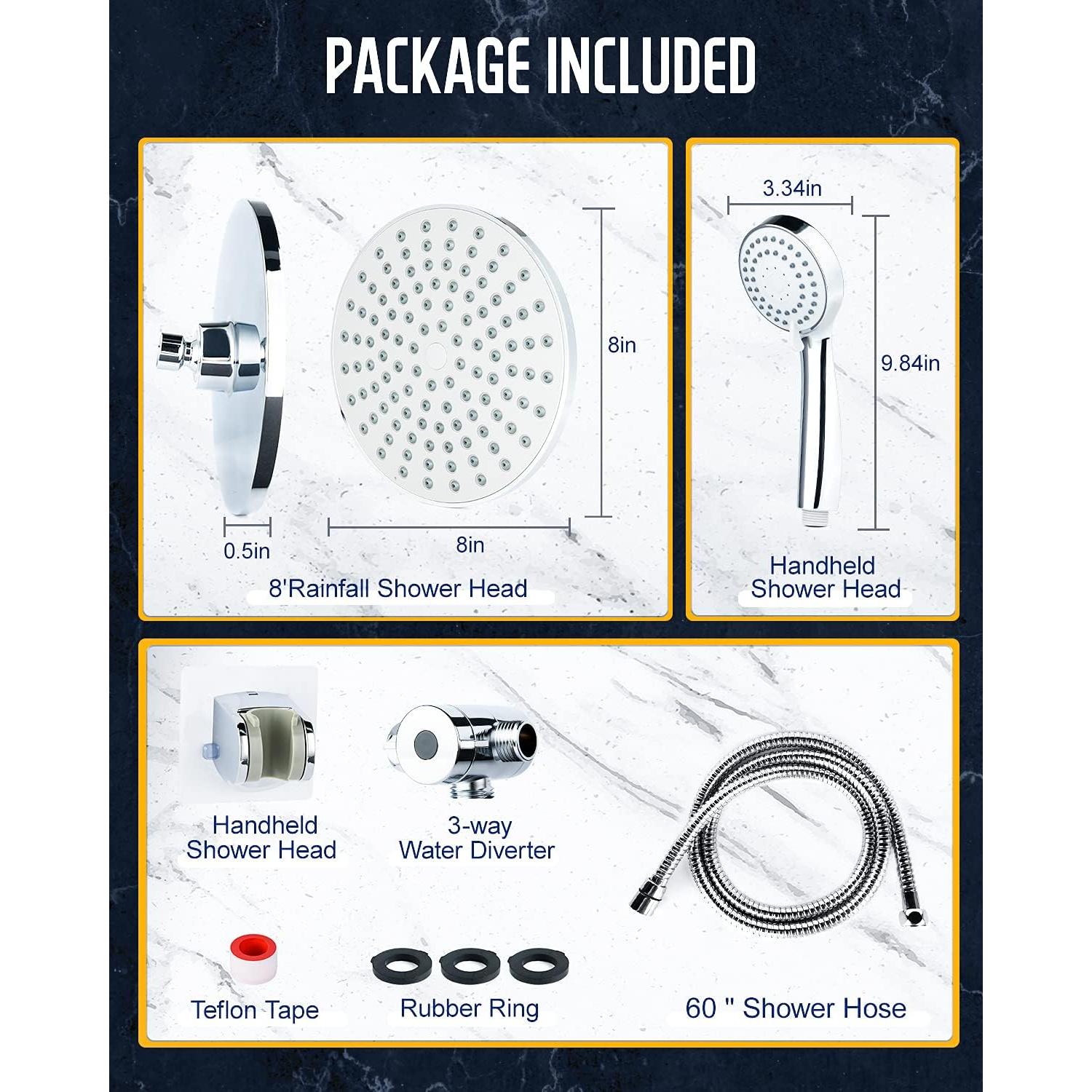 Cabezal de Ducha de Lluvia y Mano DSCD 8" Alta Presión Cromo