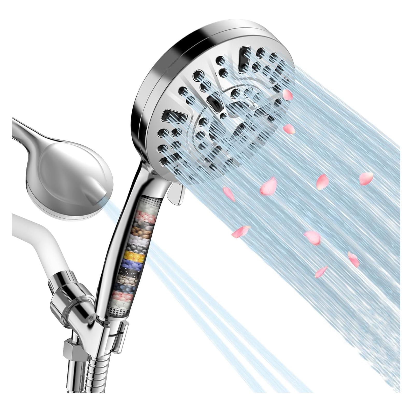 Filtered Shower Head, 15 Stage Handheld Shower Head Filter for Hard Water, 10 Modes High Pressure Shower Head with 60" Hose and Bracket, Remove Chlorine and Harmful Substance