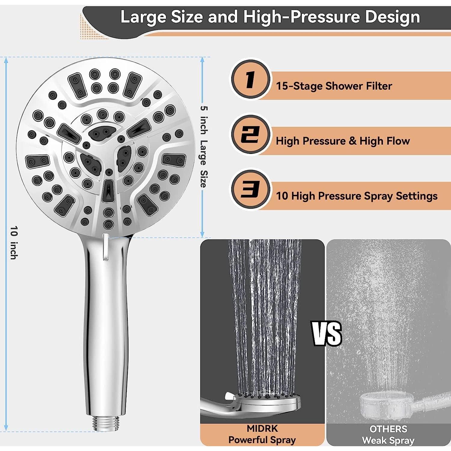 Filtered Shower Head, 15 Stage Handheld Shower Head Filter for Hard Water, 10 Modes High Pressure Shower Head with 60" Hose and Bracket, Remove Chlorine and Harmful Substance