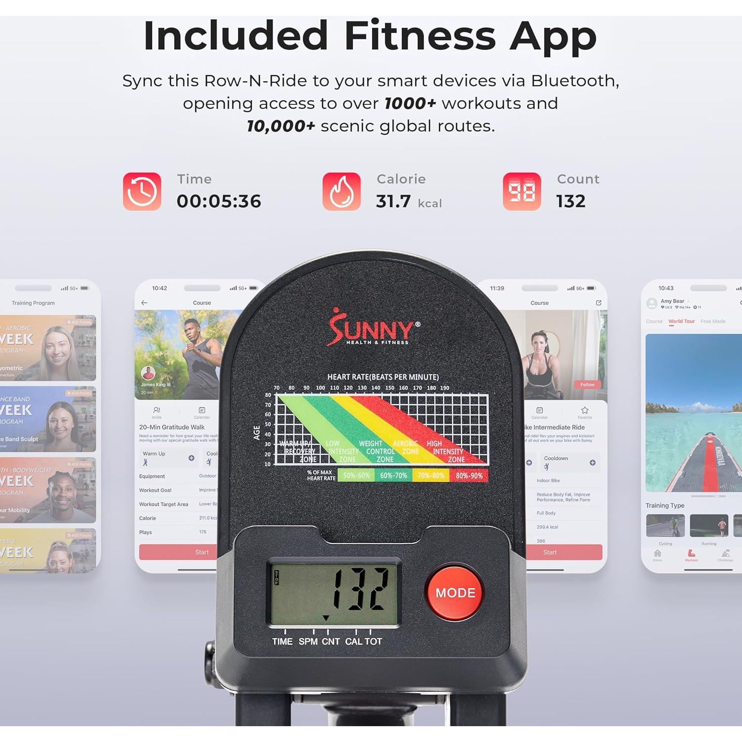 Máquina de Remo Compacta Sunny Health & Fitness Row n Ride