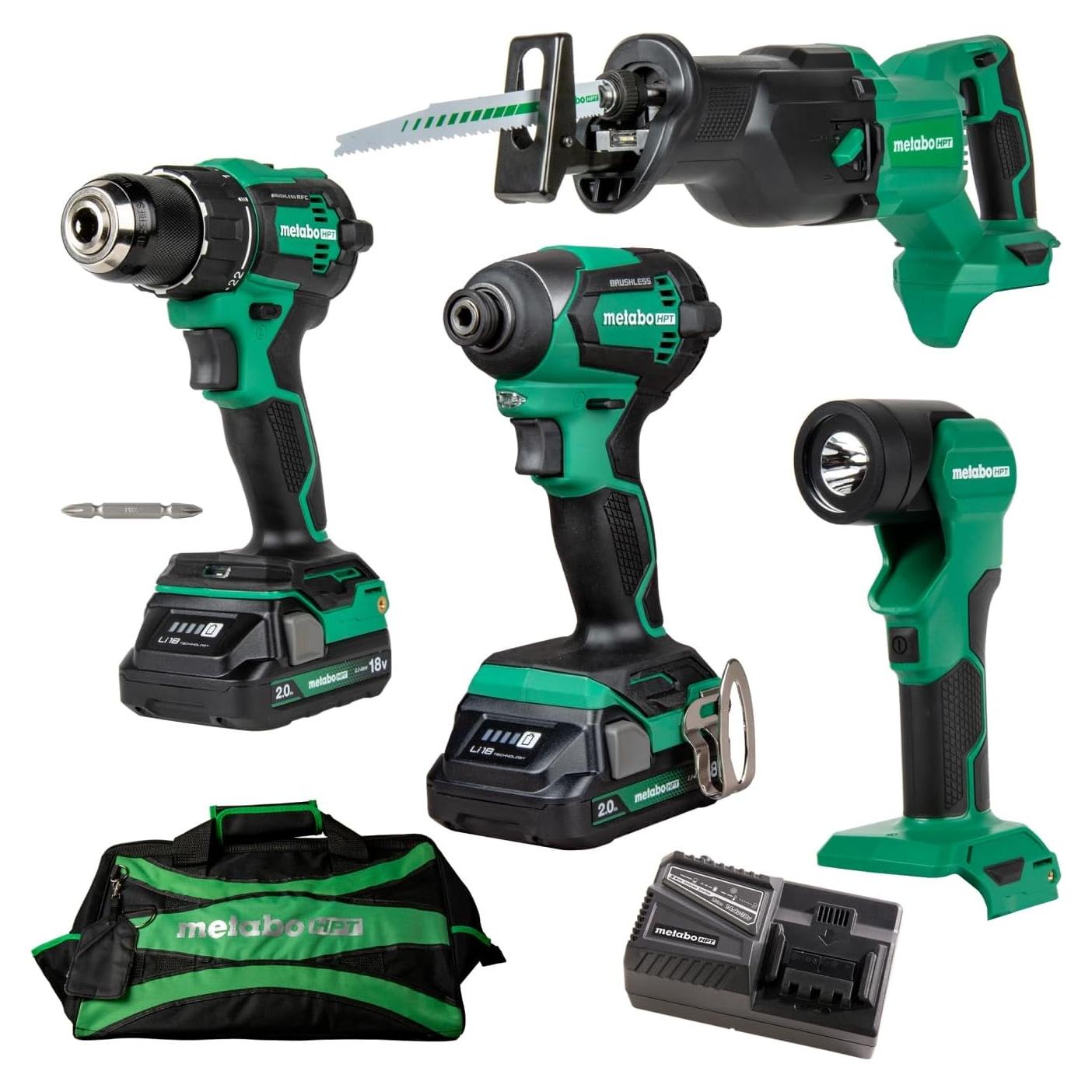 Kit de Taladro Inalámbrico Metabo HPT 18V 4 Piezas con Baterías