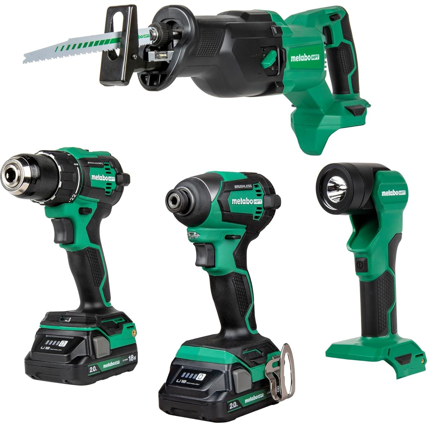 Kit de Taladro Inalámbrico Metabo HPT 18V 4 Piezas con Baterías