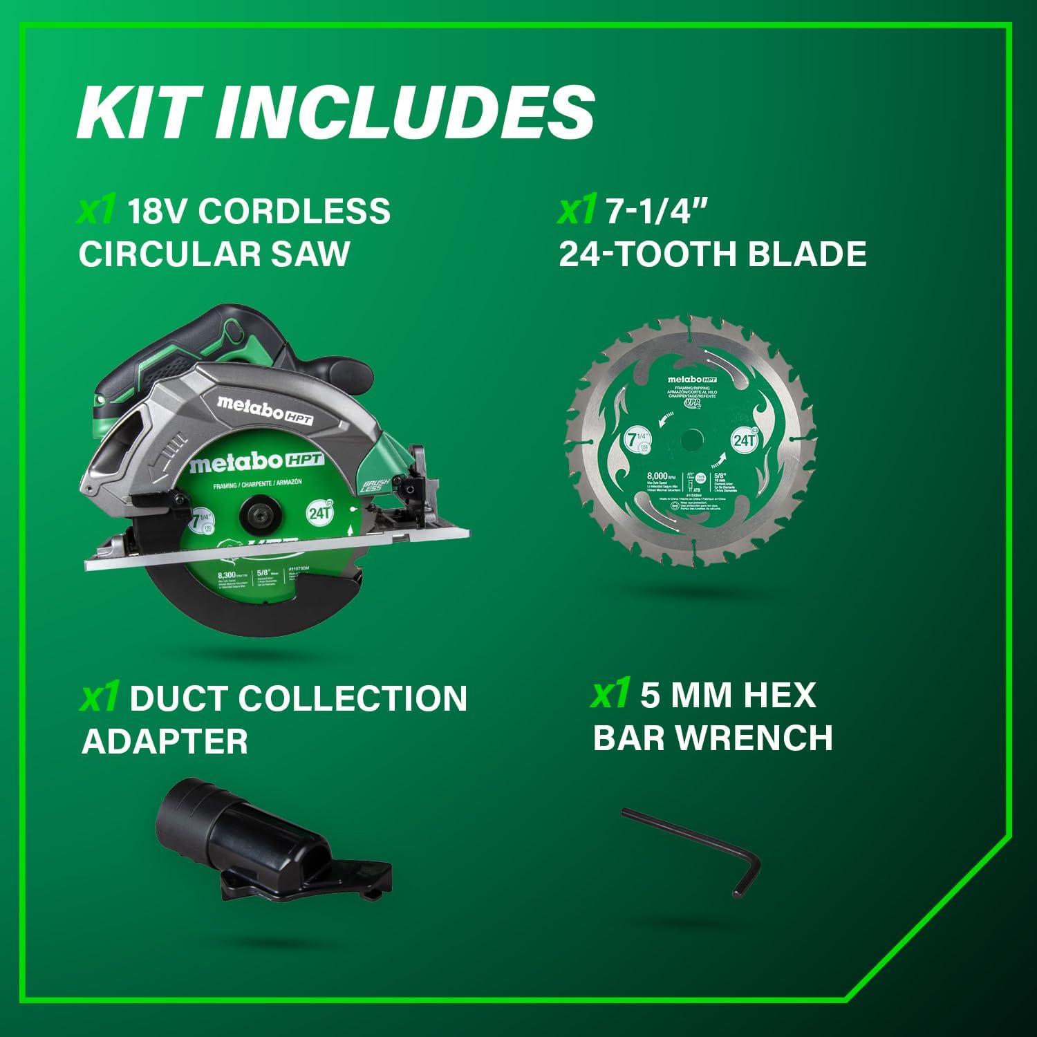 Sierra Circular Inalámbrica Metabo HPT 18V 7-1/4" Alto Torque