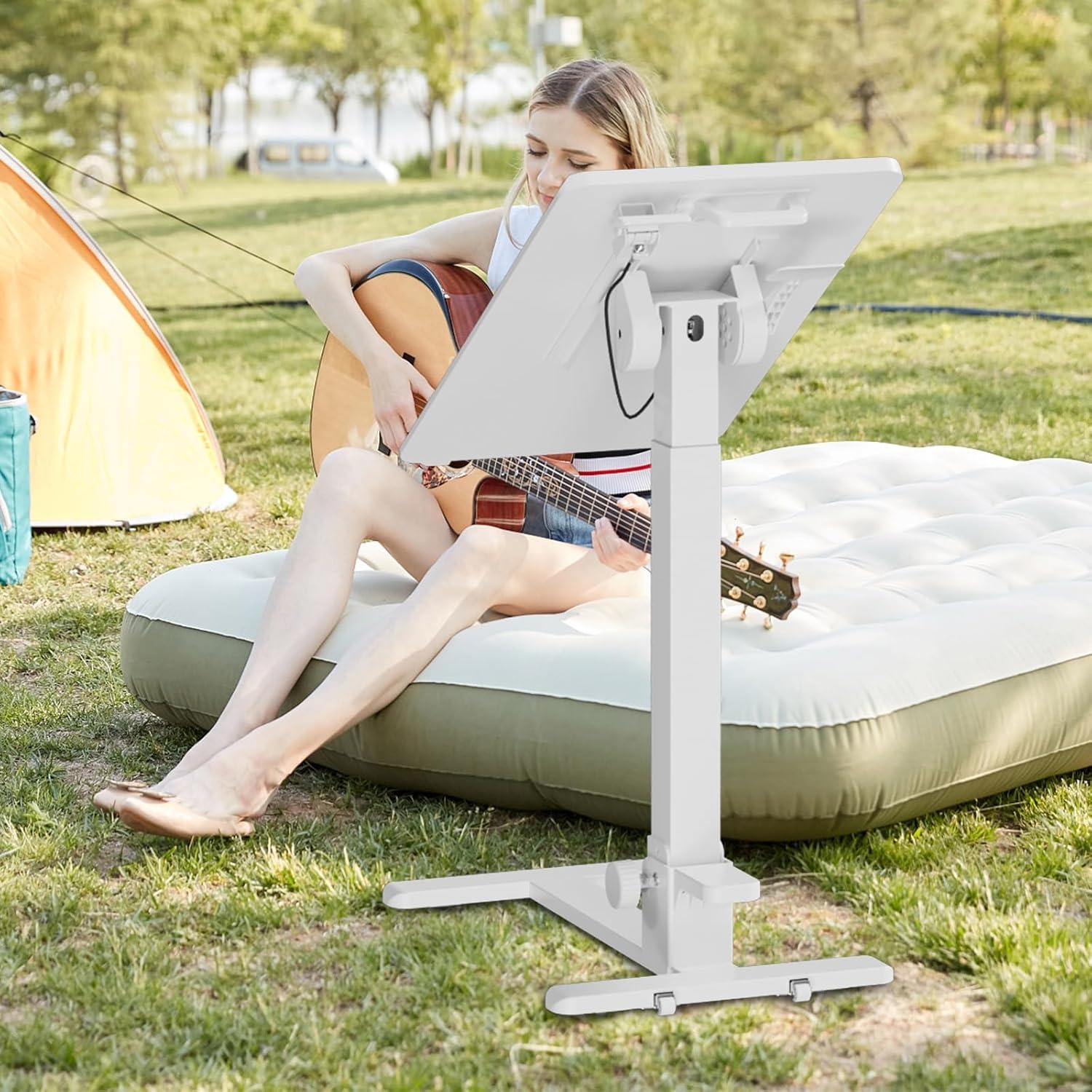 Foldable Mobile Standing Desk, 27 Inch Small Rolling Laptop Cart Height Adjustment, 90° Tiltable Bedside Table, No Assembly Needed Portable Computer Workstation, White