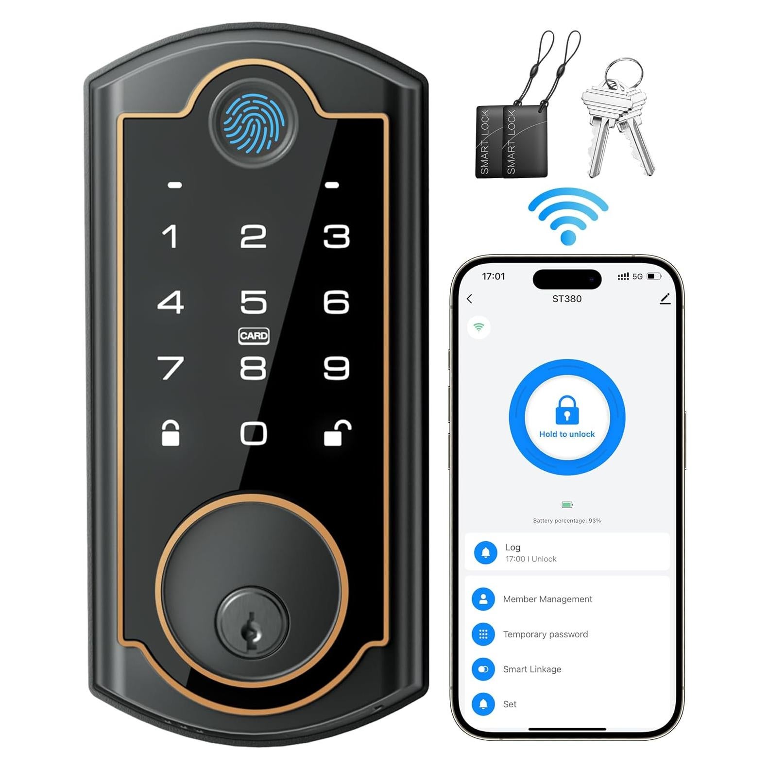 Cerradura Inteligente SohoTeco ST380 WiFi Biométrica Negra