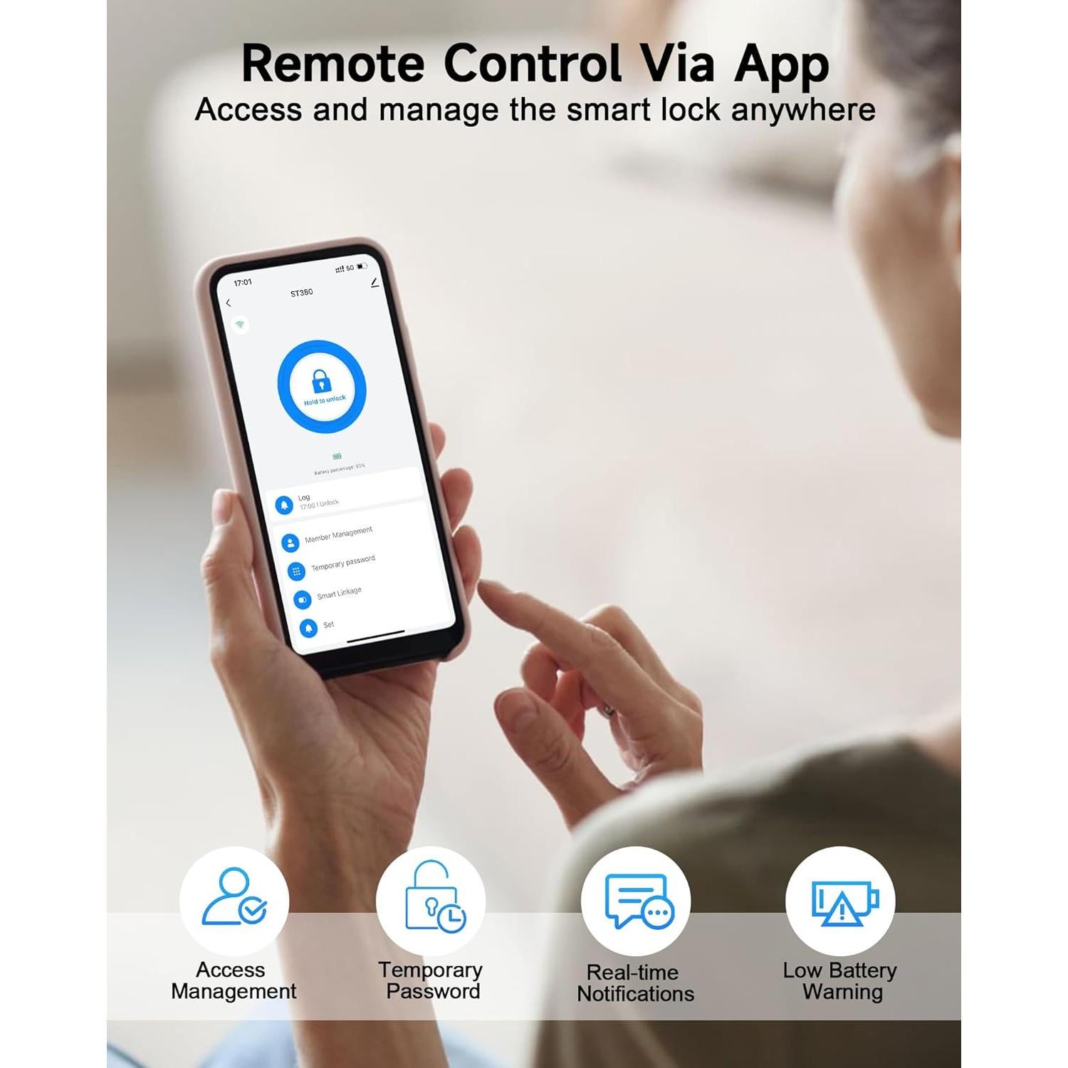 Cerradura Inteligente SohoTeco ST380 WiFi Biométrica Negra