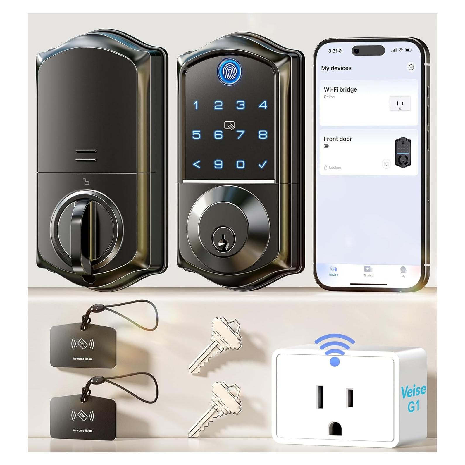 Cerradura Inteligente Veise VE017G Wi-Fi con Huella Dactilar