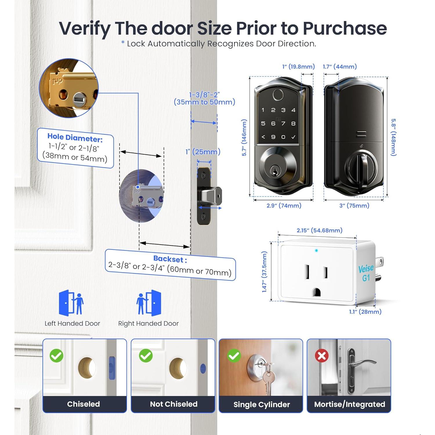 Cerradura Inteligente Veise VE017G Wi-Fi con Huella Dactilar