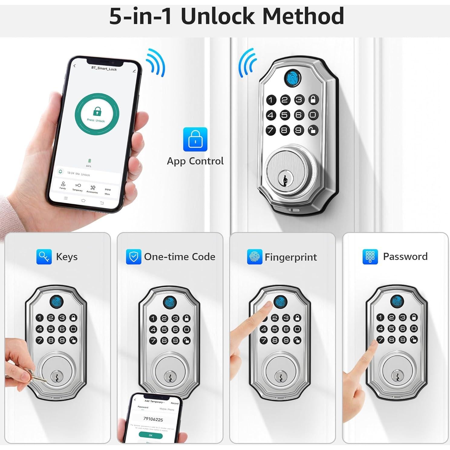 Cerradura Inteligente LOCK&SOLVER E02-F Níquel Satinado 5 en 1