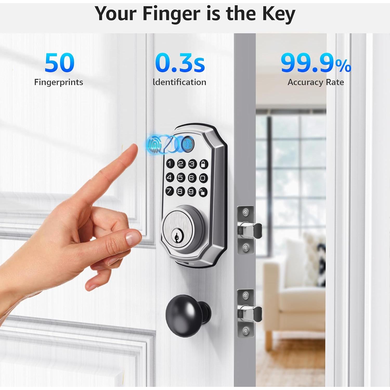 Cerradura Inteligente LOCK&SOLVER E02-F Níquel Satinado 5 en 1