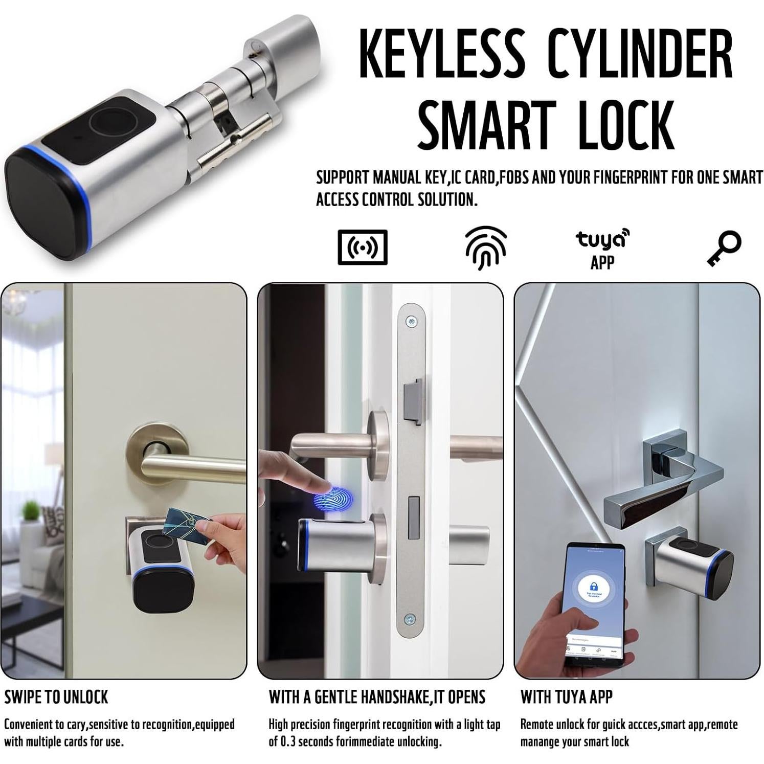 Cerradura Inteligente Biométrica JSHYGOUP Plata para Puertas
