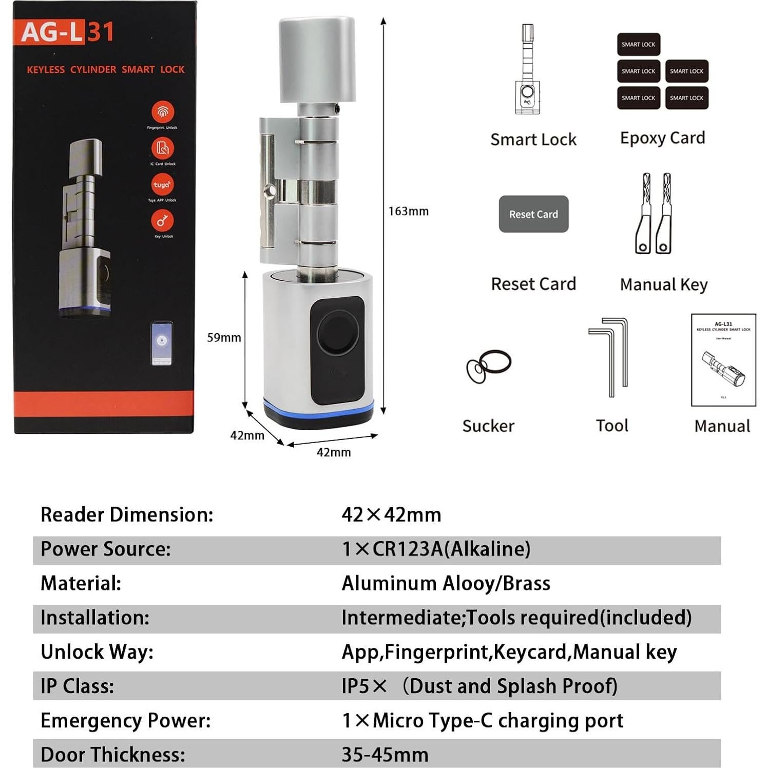 Cerradura Inteligente Biométrica JSHYGOUP Plata para Puertas