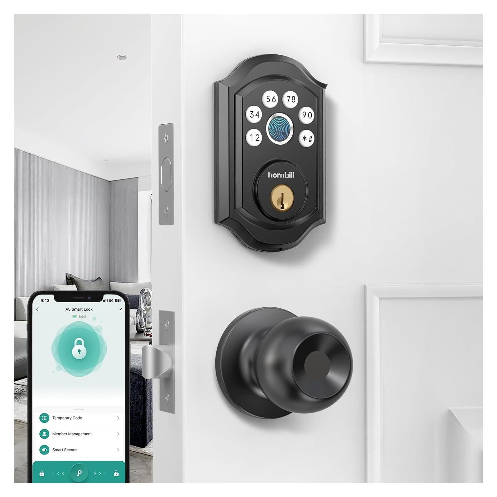 Cerradura Electrónica Inteligente Hornbill A5 con Bluetooth y Huella Dactilar