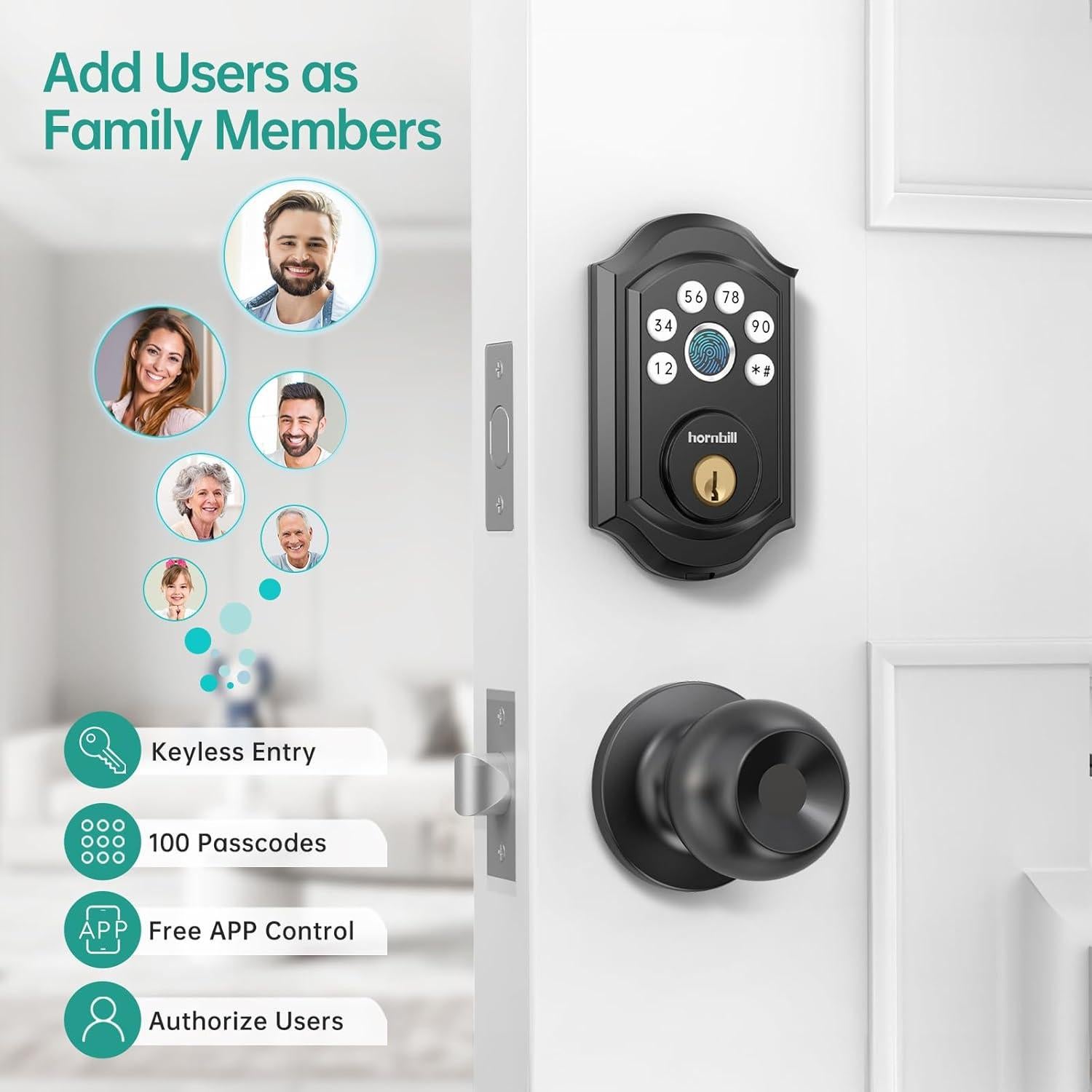 Cerradura Electrónica Inteligente Hornbill A5 con Bluetooth y Huella Dactilar